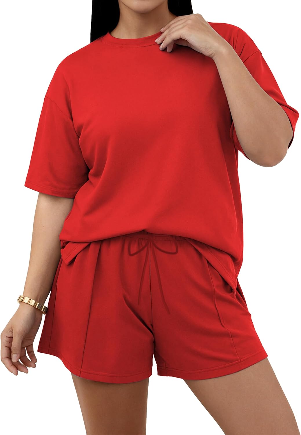 TOPSRANI Casual Lounge Sets for Women 2 Piece Outfits Short Sleeve Sweatsuits Tracksuit Summer Loose Shorts with Pockets