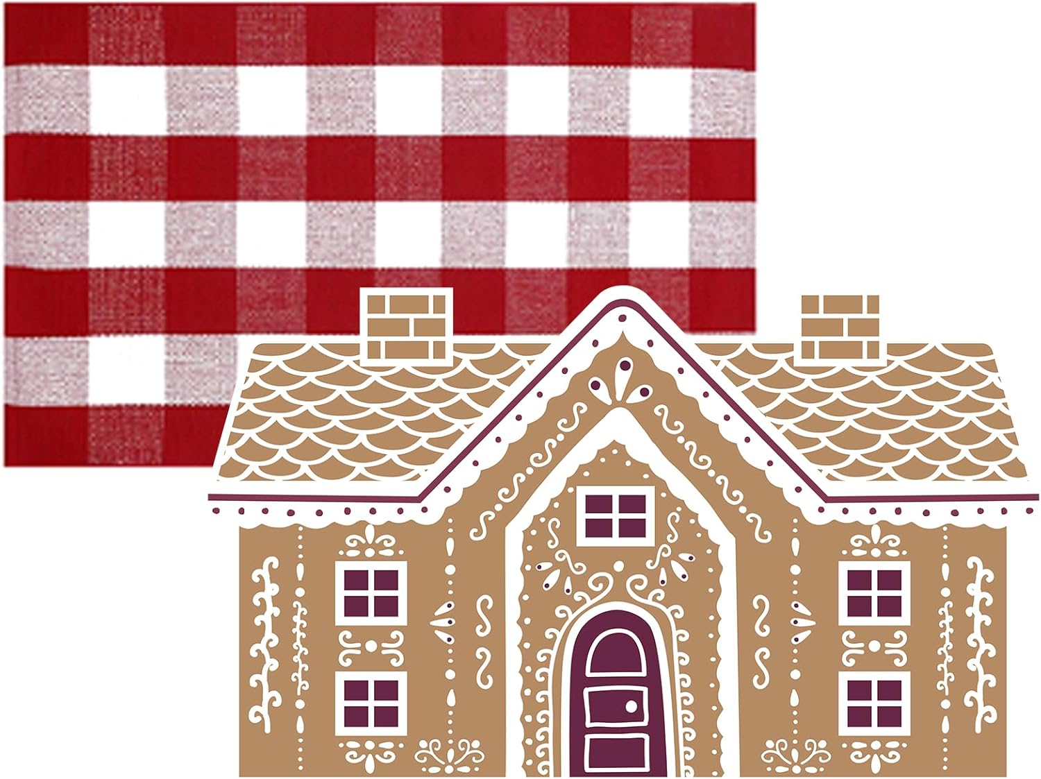 FuWeave 2 Pcs Christmas Doormats with Outdoor Rug Gingerbread Door Mat Combo Set 100% Coir Welcome Mat and 27.5"x 43" Buffalo Plaid Layering Rug for Xmas Holiday Christmas Outdoor Front Porch Decor
