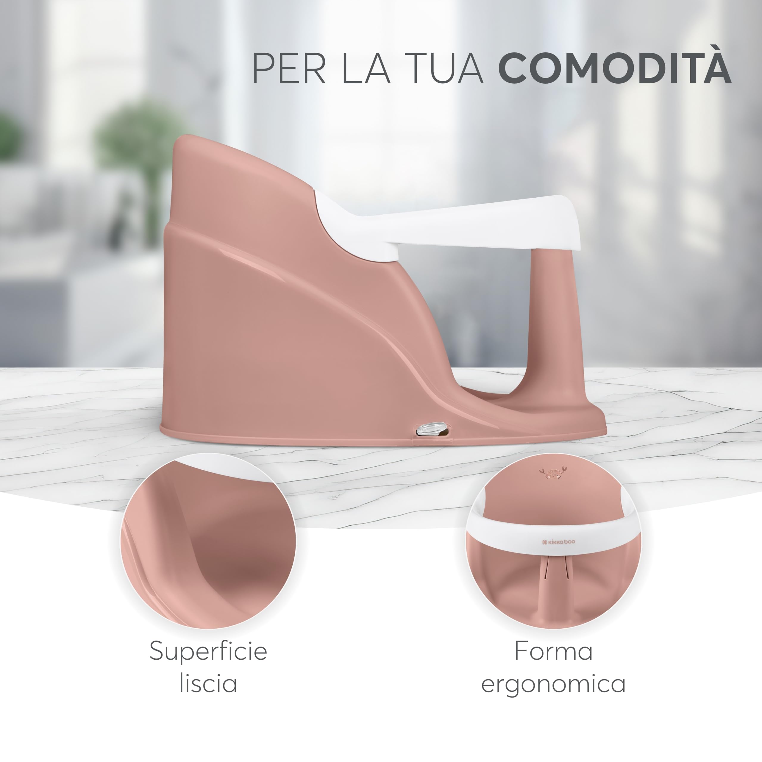 KikkaBoo Seggiolino da Bagno Neonato OCEAN DEEP, per Vasca e Doccia, 6+ Mesi fino a 15 kg, 4 Ventose Antiscivolo, Design Ergonomico, Facile da Pulire, Blush