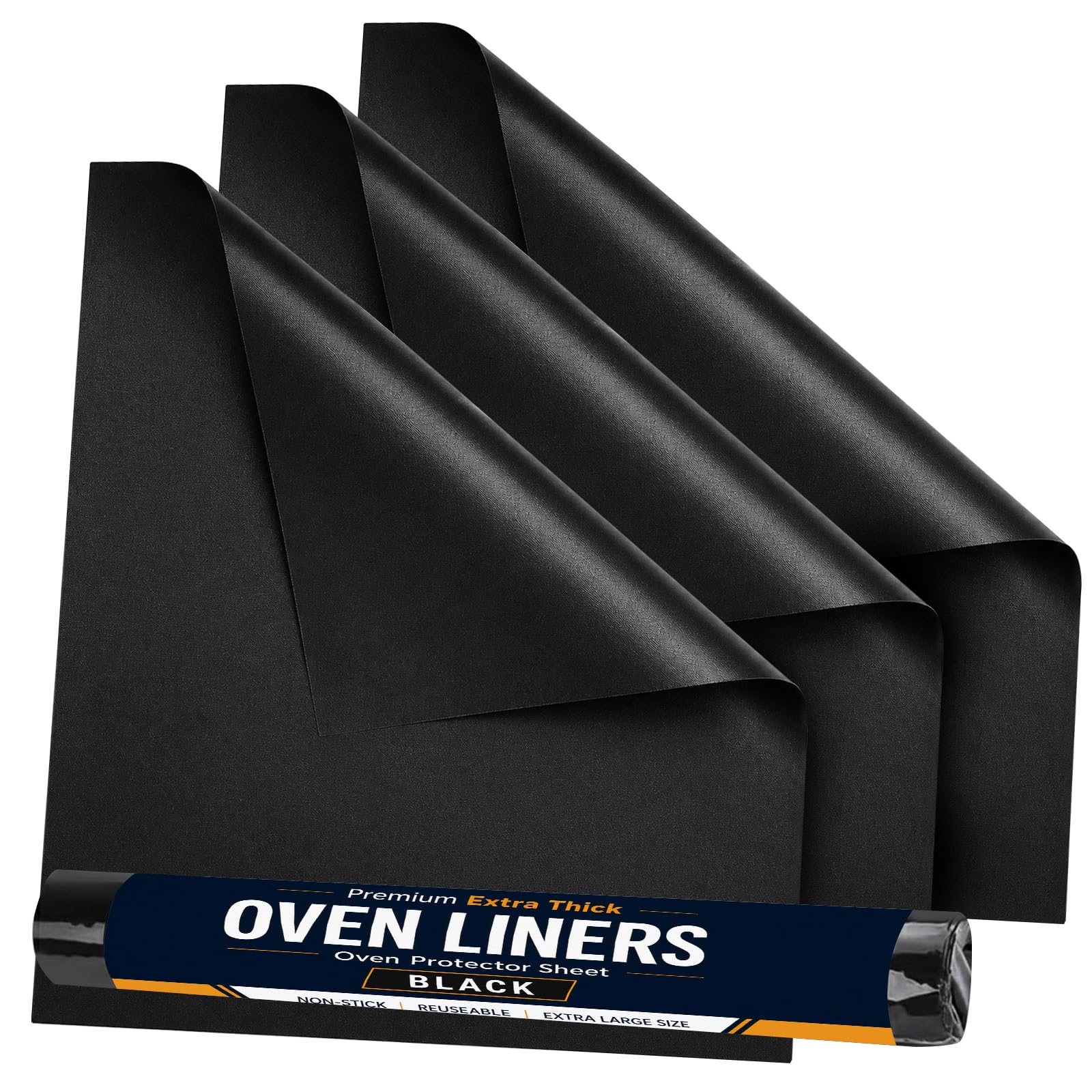 3 Pcs Oven Liner Mat 40x50cm Non Stick Reusable Oven Protector Sheet, Black