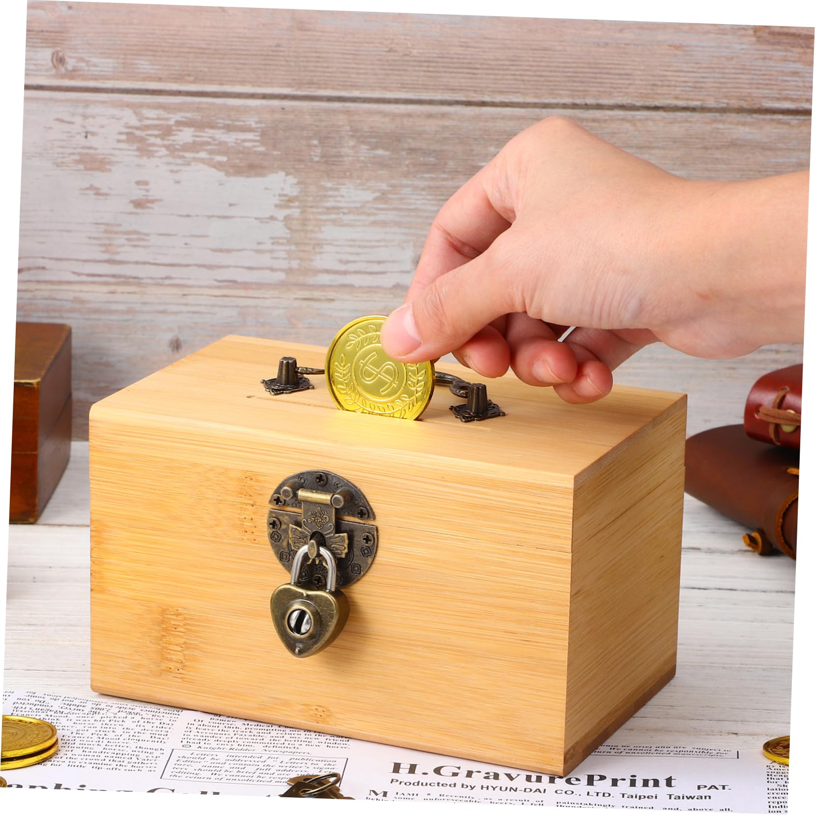 Beavorty Cofre del De Madera Candado Bloqueable Dinero De Los Piggy Bank Código Adulto Retro Ahorro Caja del Almacenamiento con Cerradura Pequeño Cofre del Bambú