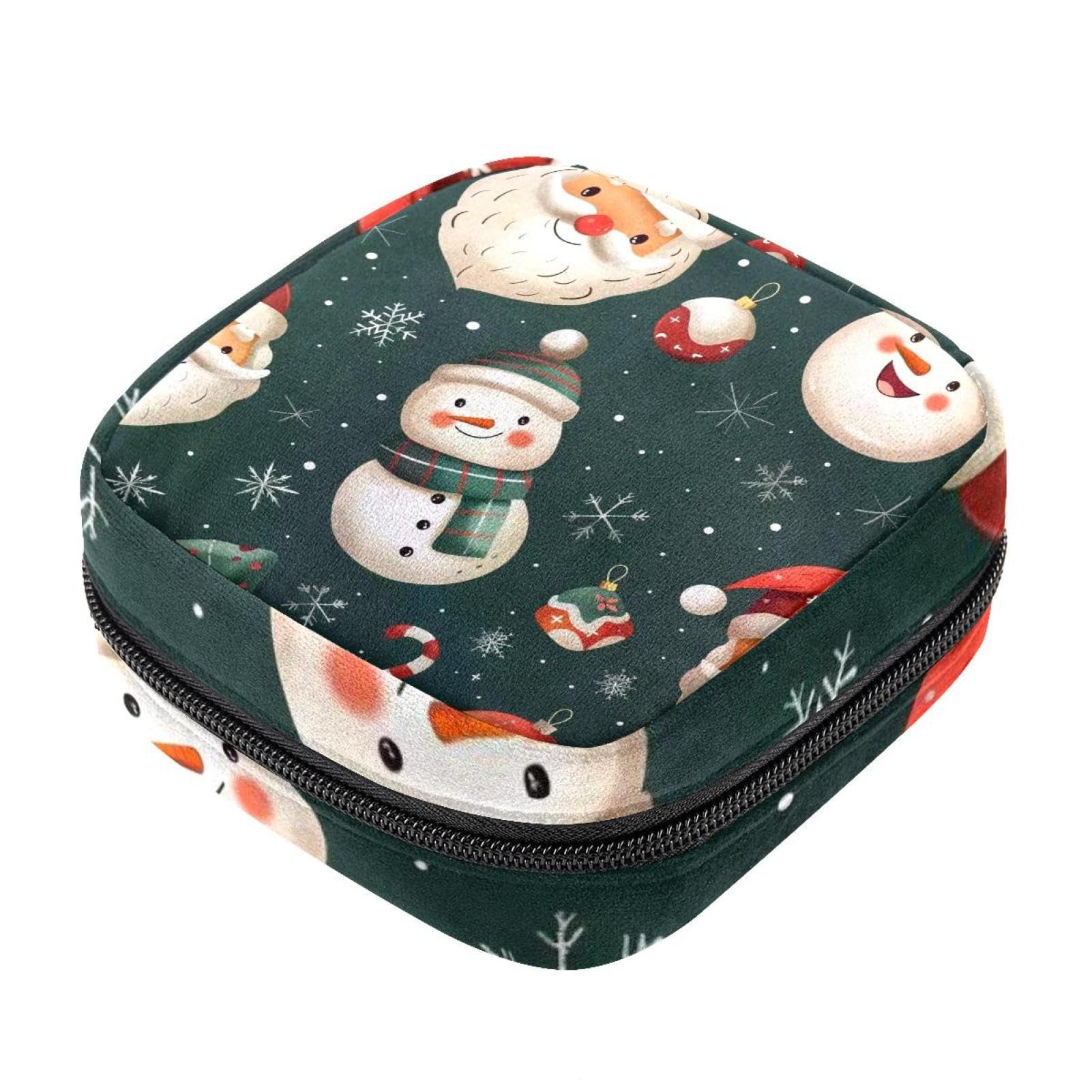 Sanitary Napkin Storage Bags, Cute Cartoon Merry Christmas Menstrual Pad Bag Oxford Cloth Menstrual Cup Pouches Nursing Pad Tampon Period Bags with Zipper for Teen Girls Women Ladies
