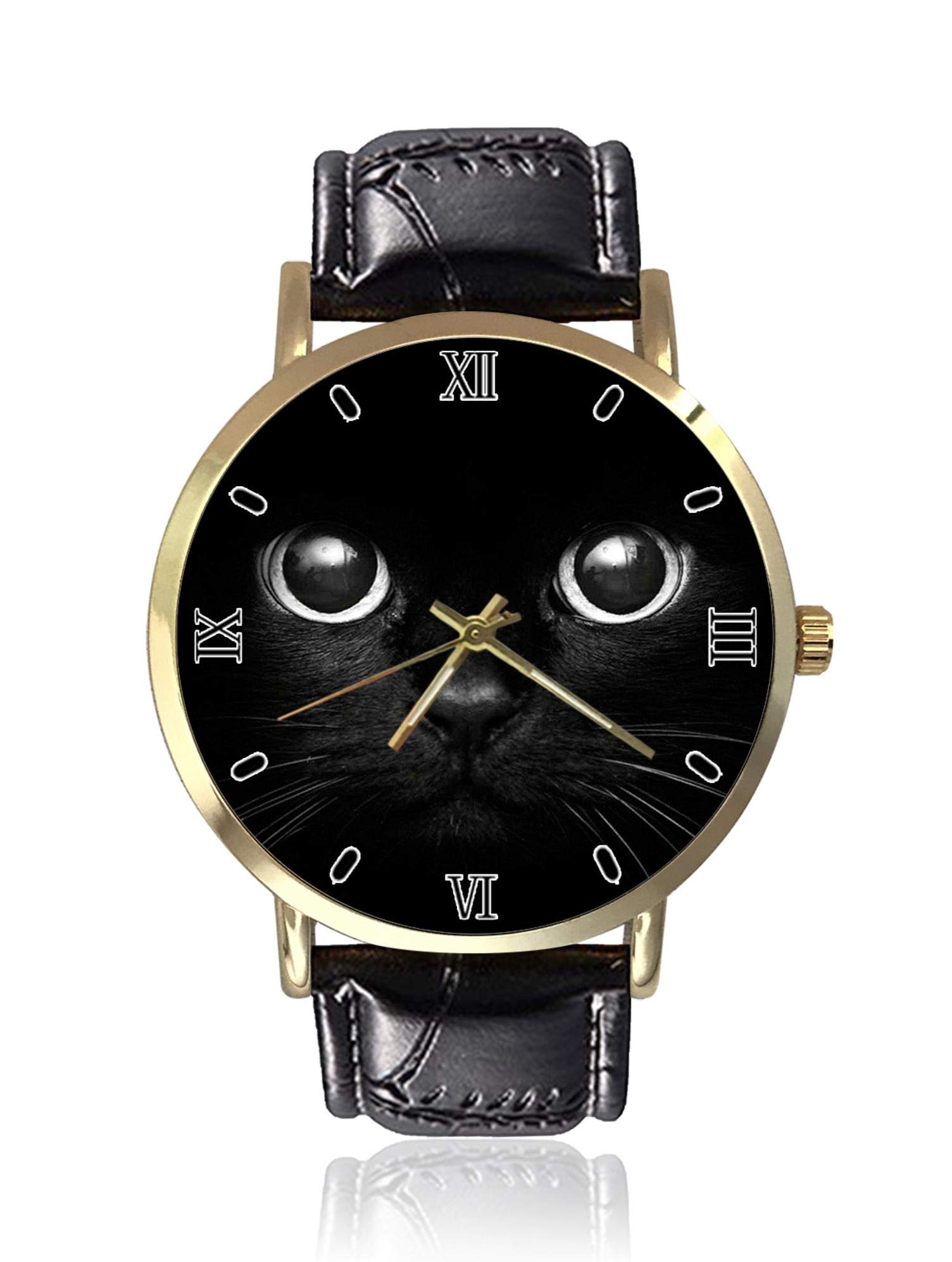 Women Watches Men Watches Cute Black Cat Casual Simple Waterproof Analog Quartz Watches Classic Business Leather Wrist Watch