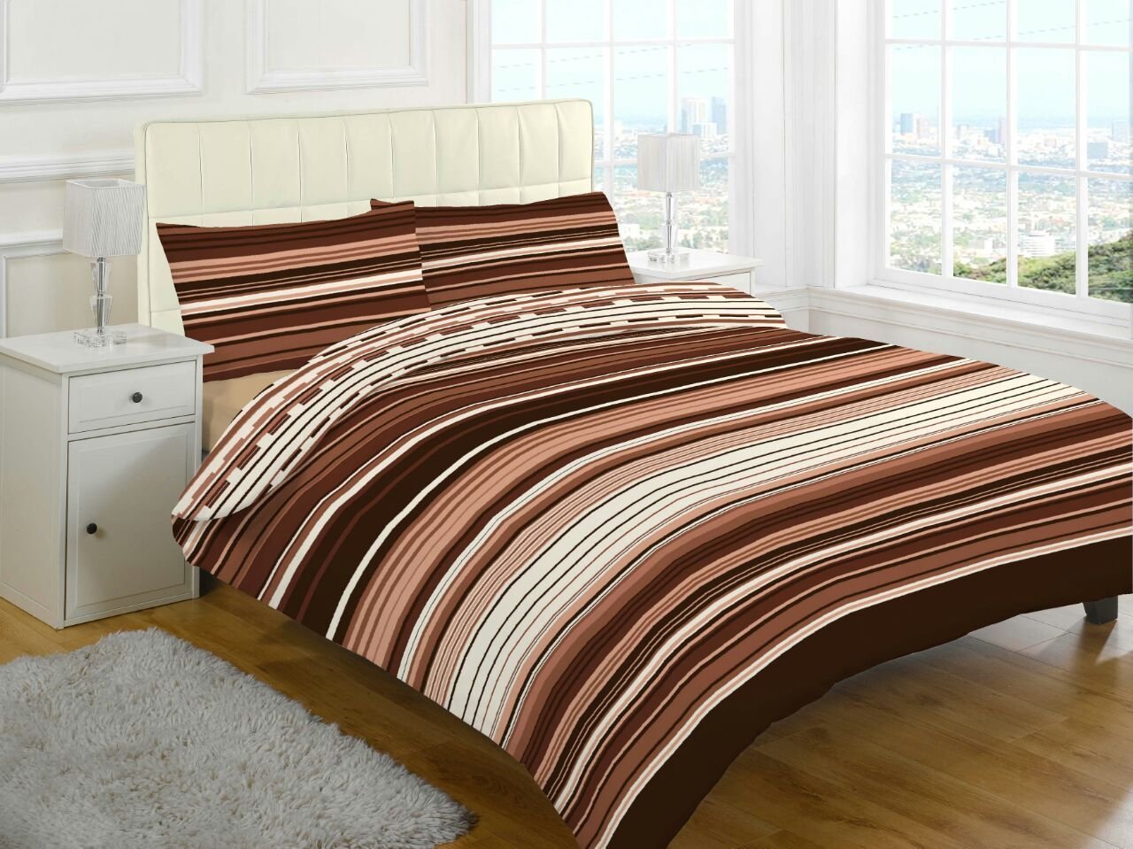 Goldstar® Stripes Chocolate King Size Duvet Cover Bedding Set