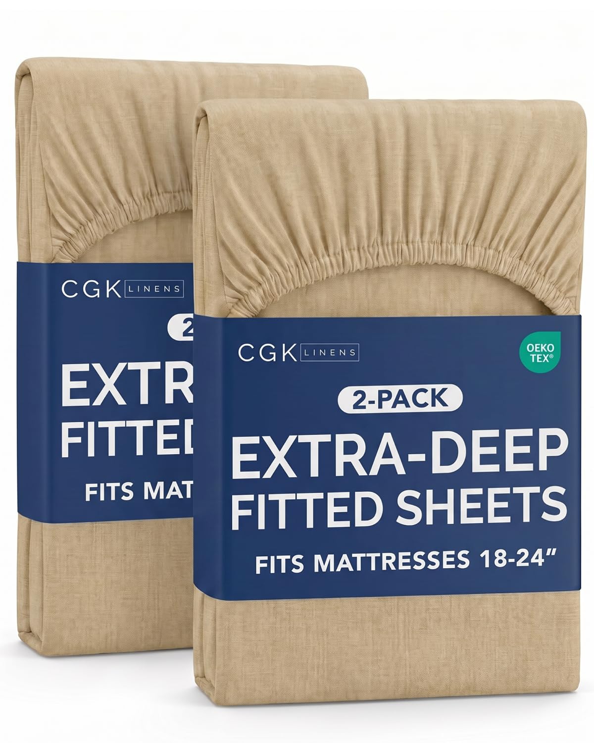 CGK Linens 2 Pack Extra Deep Twin XL Fitted Sheets - Heathered Tan