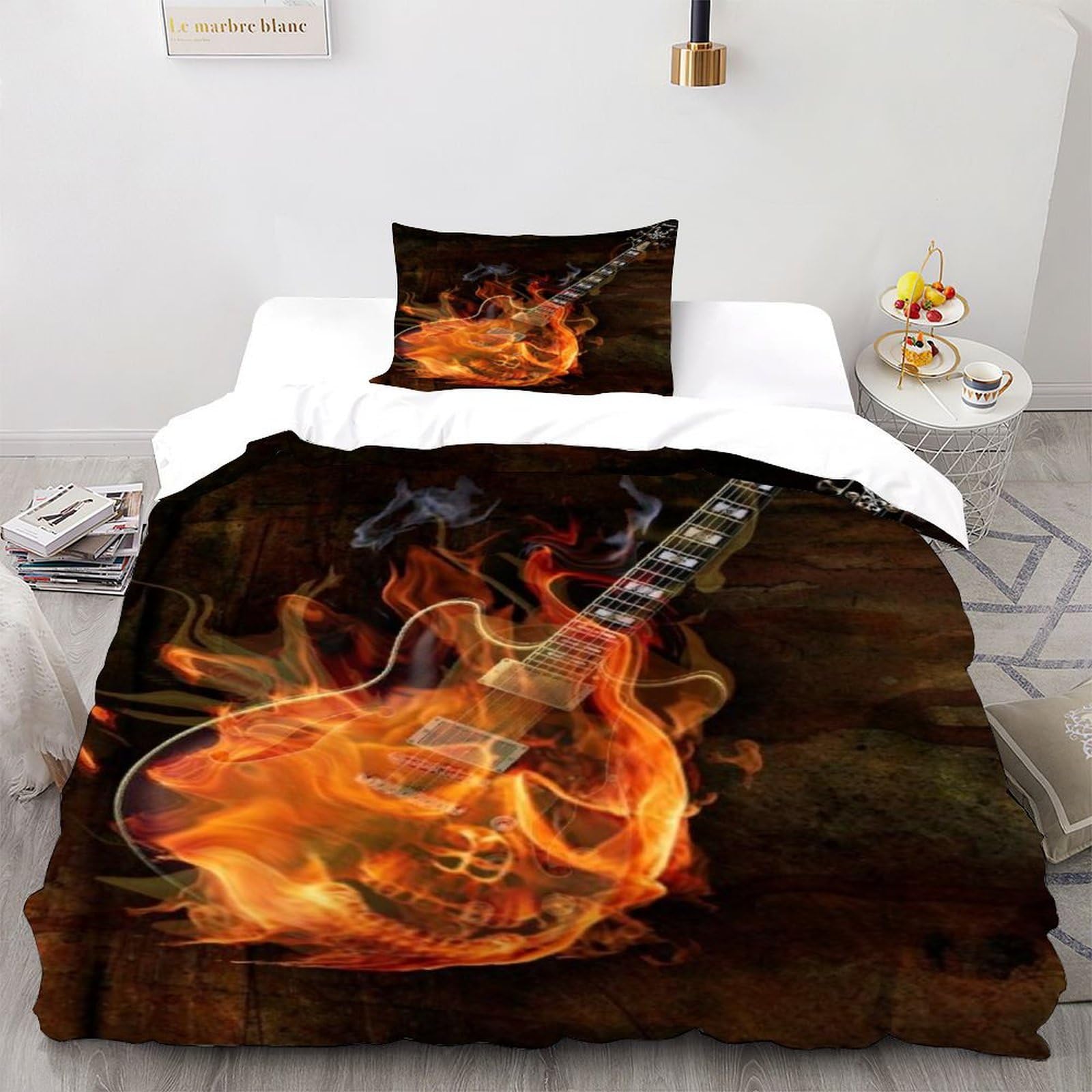 Parure de couette guitar flame le cadeau parfait pour jeune musicien