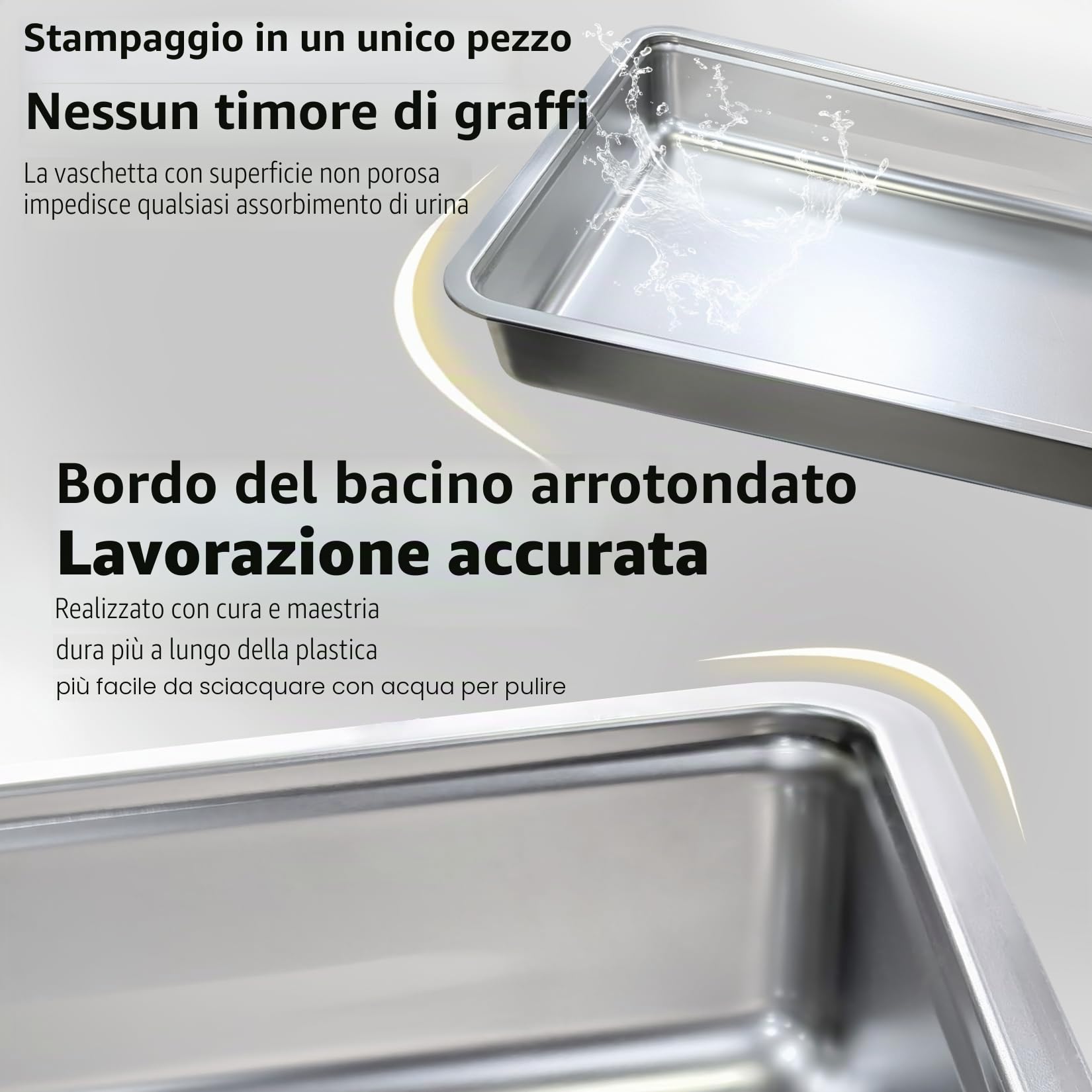 BingoPaw Lettiera Gatto Chiusa Acciaio Inox Cassetto Facile da Pulire | Per Peso Inferiore a 5 kg, Staccabile, Antiodore, con Paletta