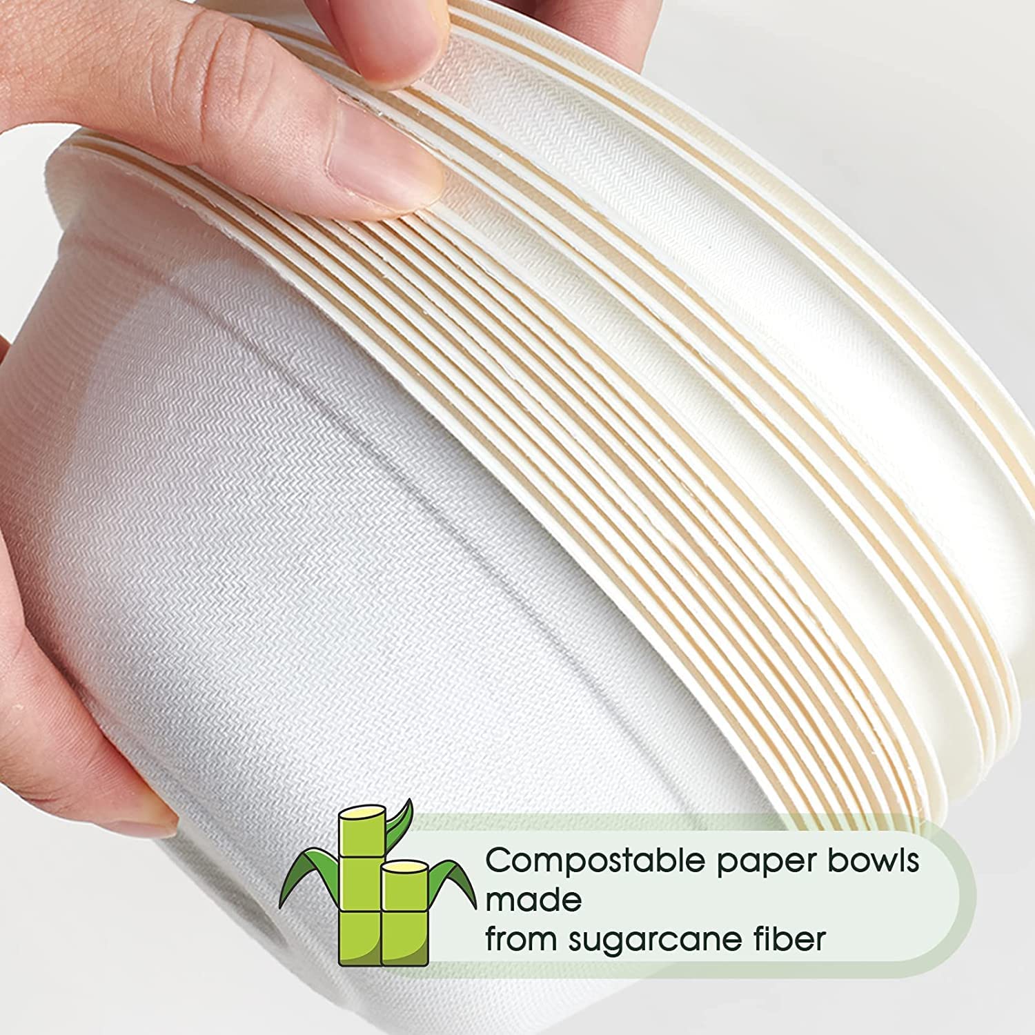 LATERN 100 Pezzi Ciotole di Carta Usa e Getta, 360ml Bianco, Rigide in Bagassa 100% Biodegradabile Compostabile Ciotole di Canna da Zucchero per Uso Quotidiano Ristoranti BBQ Party (13,5 x 4cm)