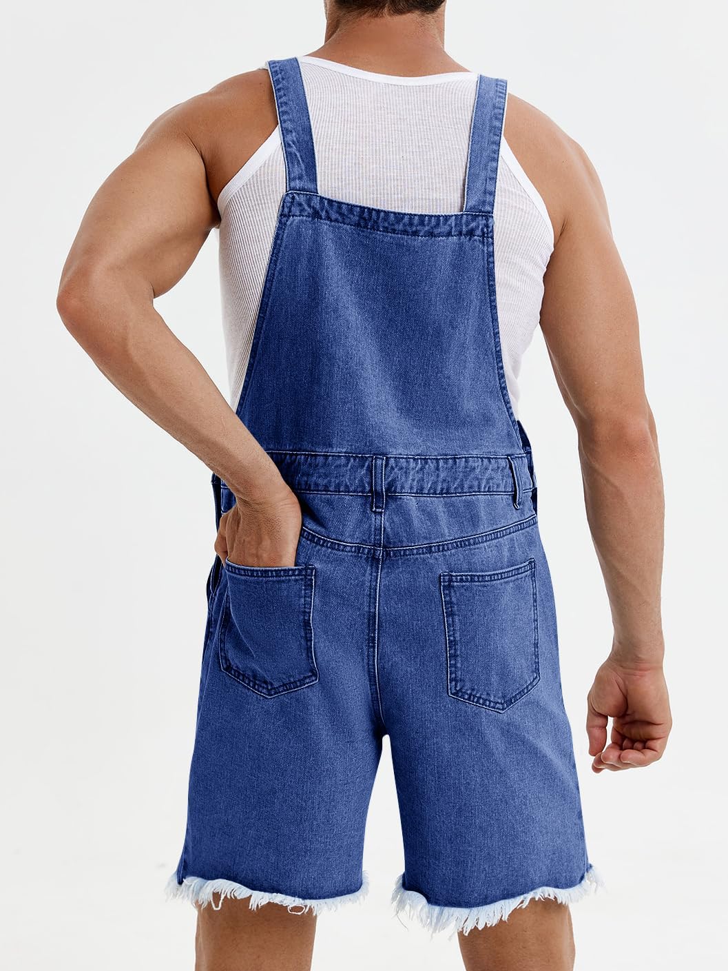 Runcati Mens Denim Shorts Bib Overall Jean Romper Casual Loose Fit Walkshort Button Pockets Summer Jumpersuit - Image 4