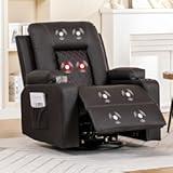 COMHOMA Recliner Chair&comma; Rocker Recliners for Adults&comma; Swivel Reclining Chair with Massage and Heat&comma; Manual Rocking Chair with Cup Holders and Side Pockets for Living Room，Brown