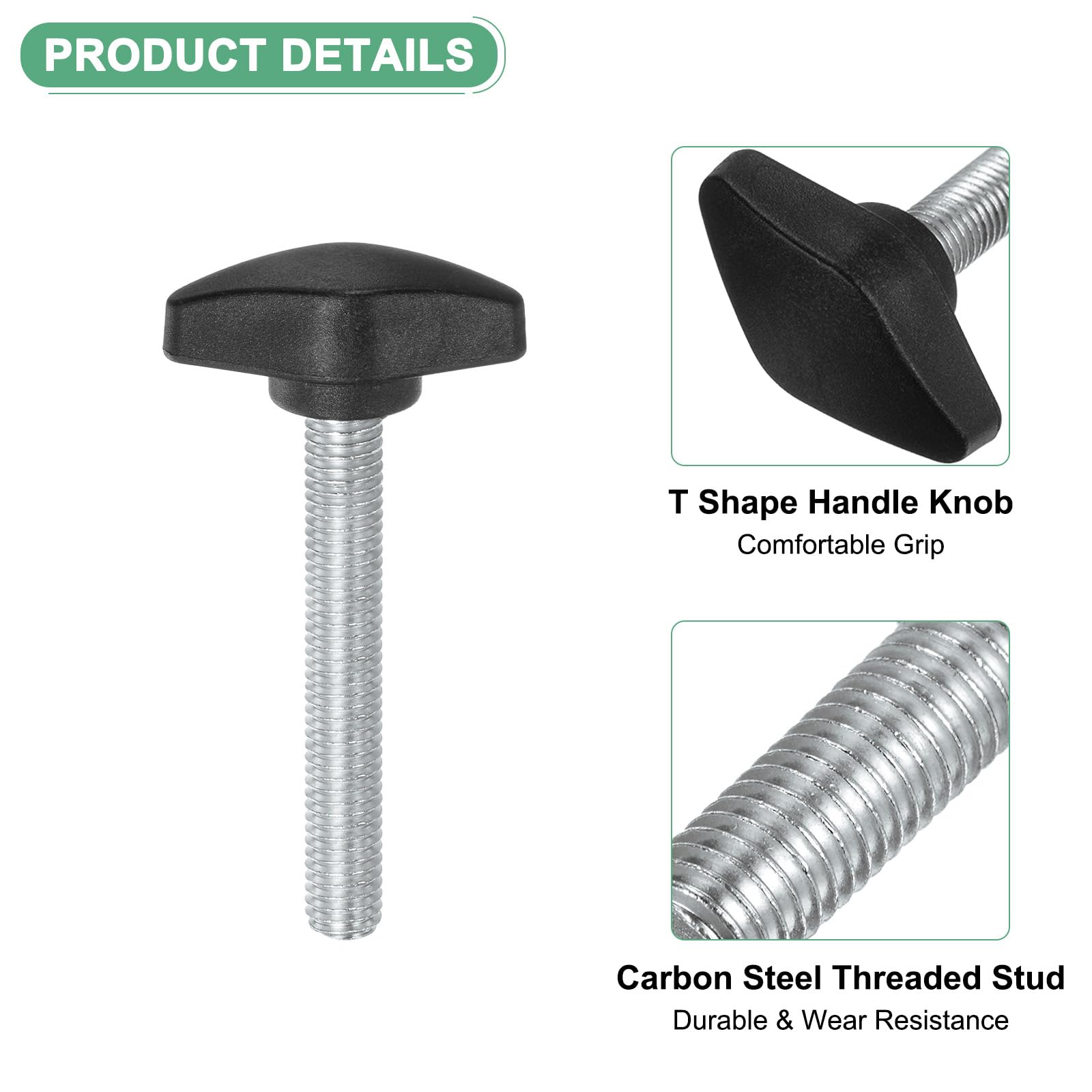 M METERXITY 12-Pack Thumb Screws, M8x50mm Tee Wing Knobs, Plastic T Handles Clamping Knob for Woodworking/Machinery/Equipment - Image 2
