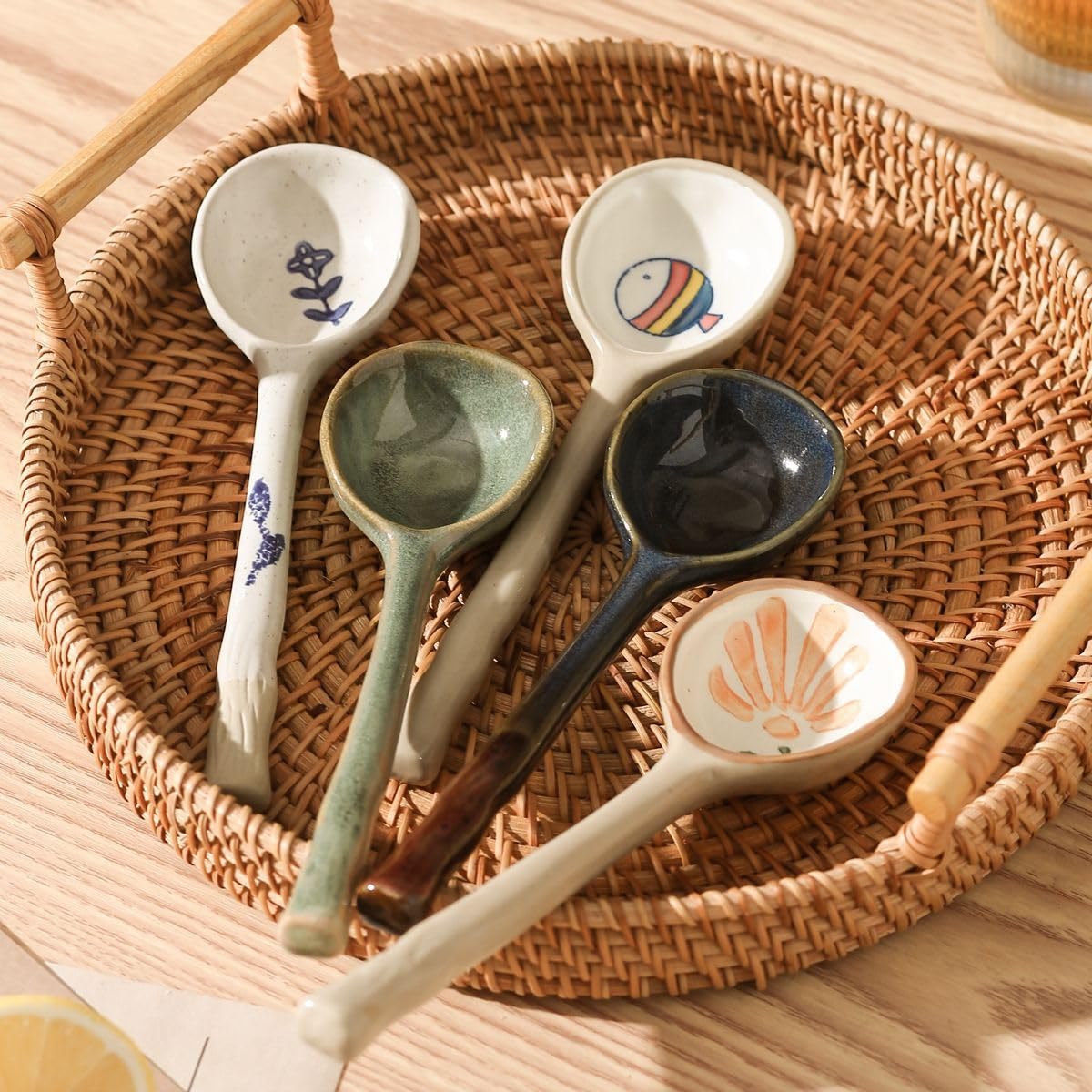 Ceramic Soup Spoon,Ramen Noodle Soup Spoons, Spoons Bone China Small Spoon Soup Spoon Long Spoon Small Soup Spoon Restaurant Spoon Dessert Spoon Ceramic Mixing Spoon Spoons Silverware-A(B - View #7