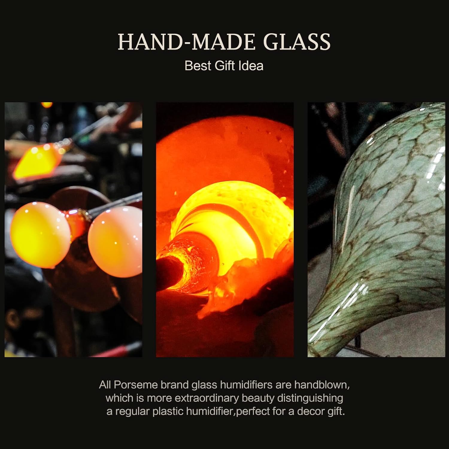 Porseme 280ml Essential Oil Diffuser Glass Color Changing Aroma Air Diffusers Aromatherapy Ultrasonic Cool Mist Humidifier with Remote Control 7 Running Hours Waterless Auto-Off