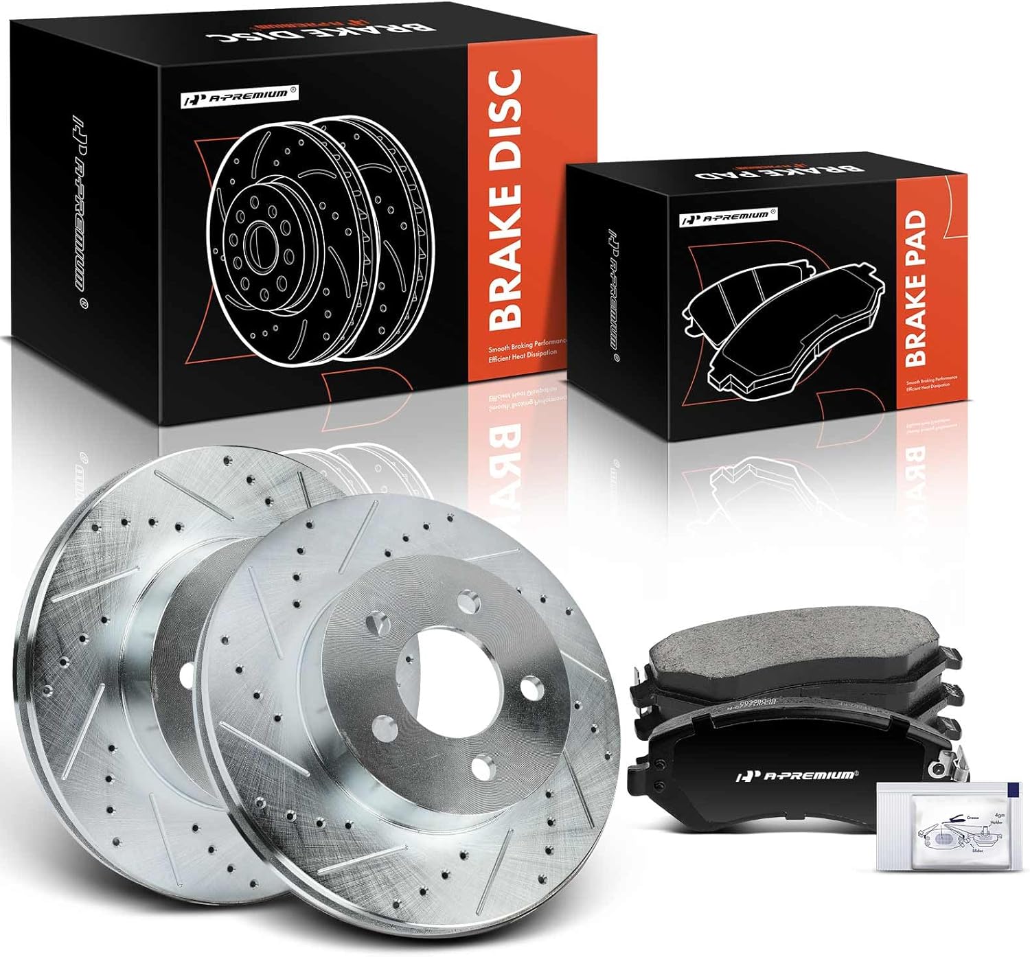 A-Premium 11.34 in (288mm) Front Drilled and Slotted Disc Brake Rotors + Ceramic Pads Kit Compatible with Select Jeep Models - Liberty 2002-2007, 6-PC Set