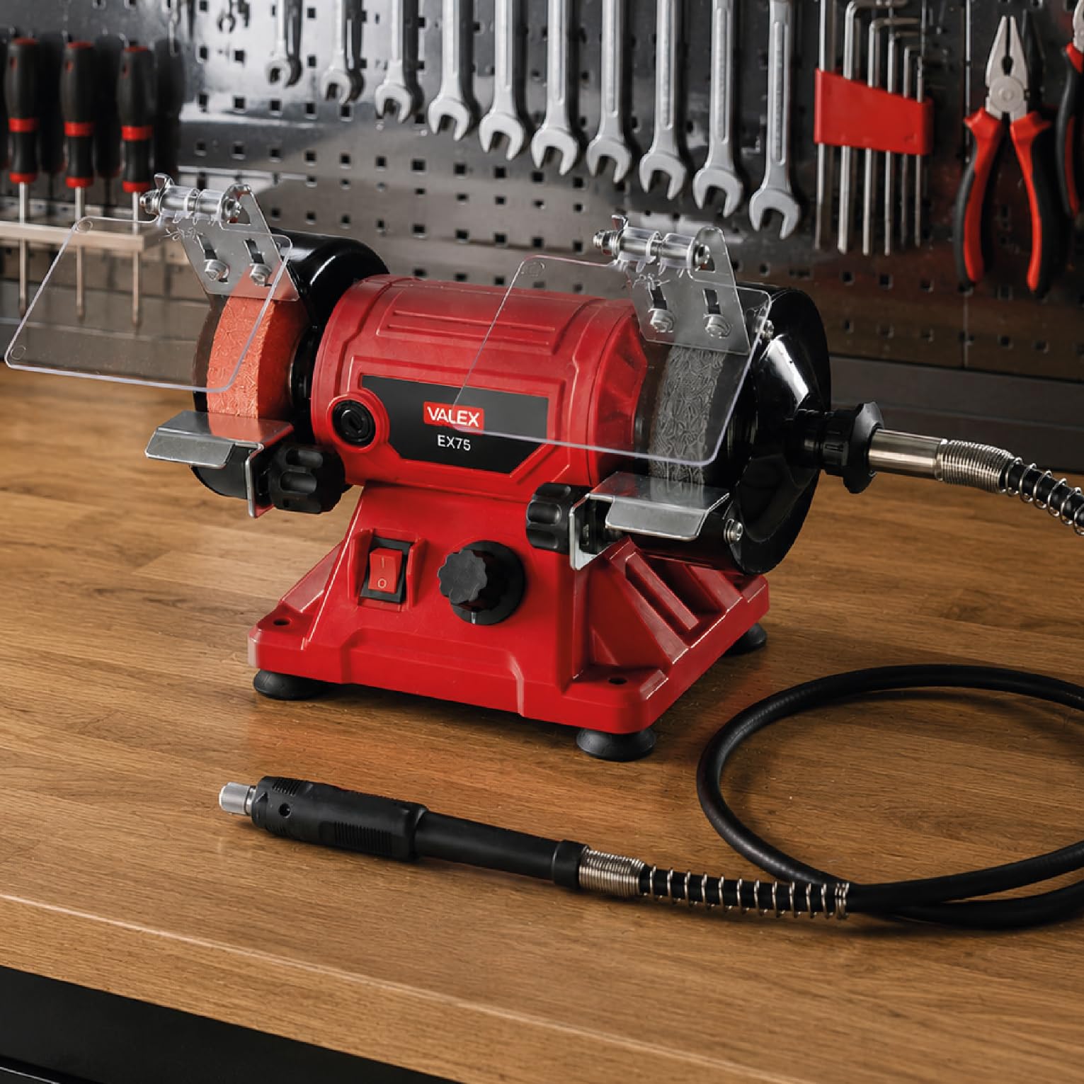 Valex EX75 Smerigliatrice da Banco Combinata, 150W, albero flessibile 1m e 85 accessori inclusi