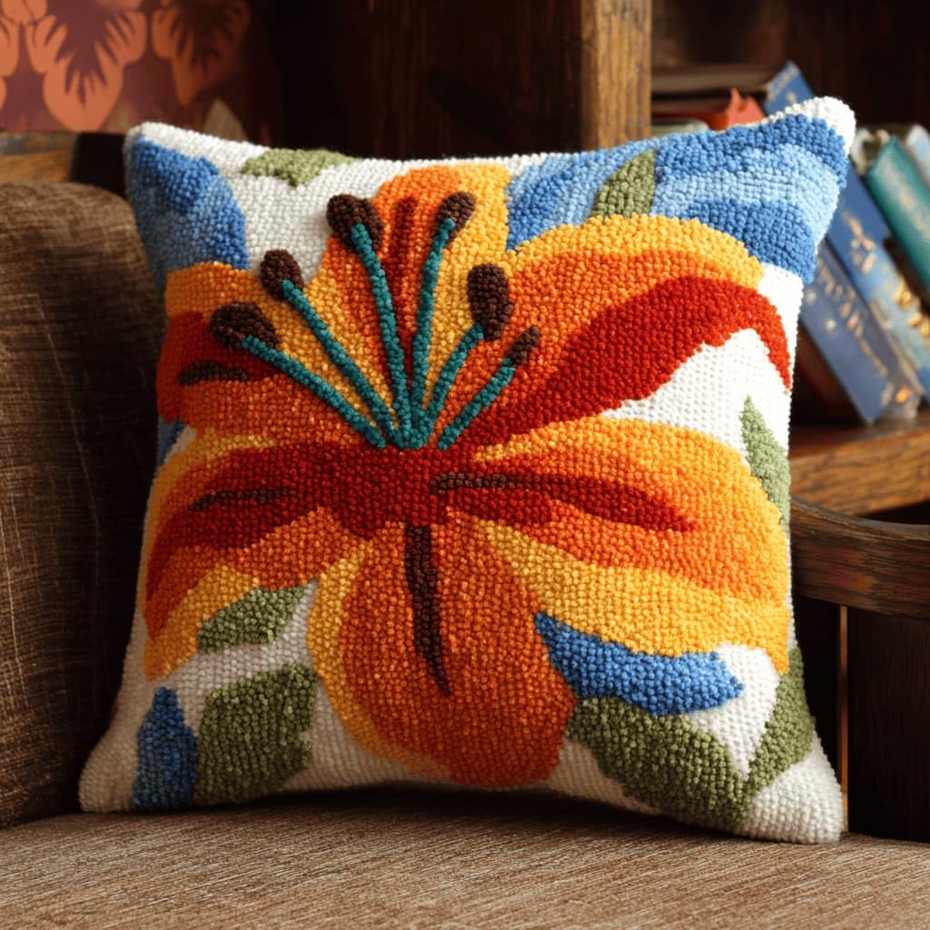 Kitquiver Latch Hook Kits Lily for Adults,Beginners DIY Latch Hook Cushion Kits and Latch Rug Kits Cross-Stitch Embroidery Cushion Cover for Home Sofa Decoration 17X17 in