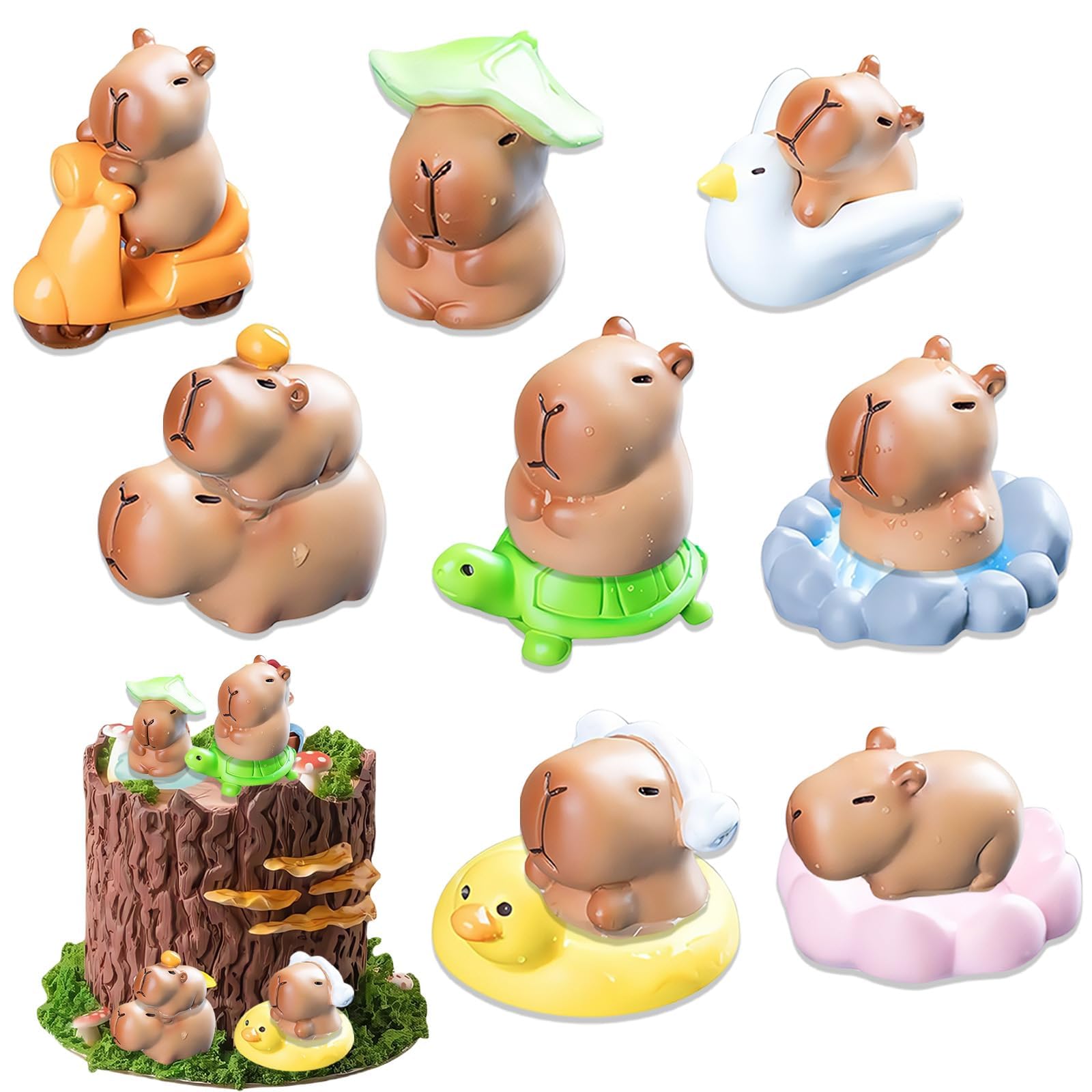Capybara zestaw 13 figurek Capybara na urodziny, do dekoracji tortu, Capybara, słodki zestaw zabawek Kapibara, do ogrodu wróżek, dekoracja domu, Capybara, miniaturki domku dla lalek, mini twarda