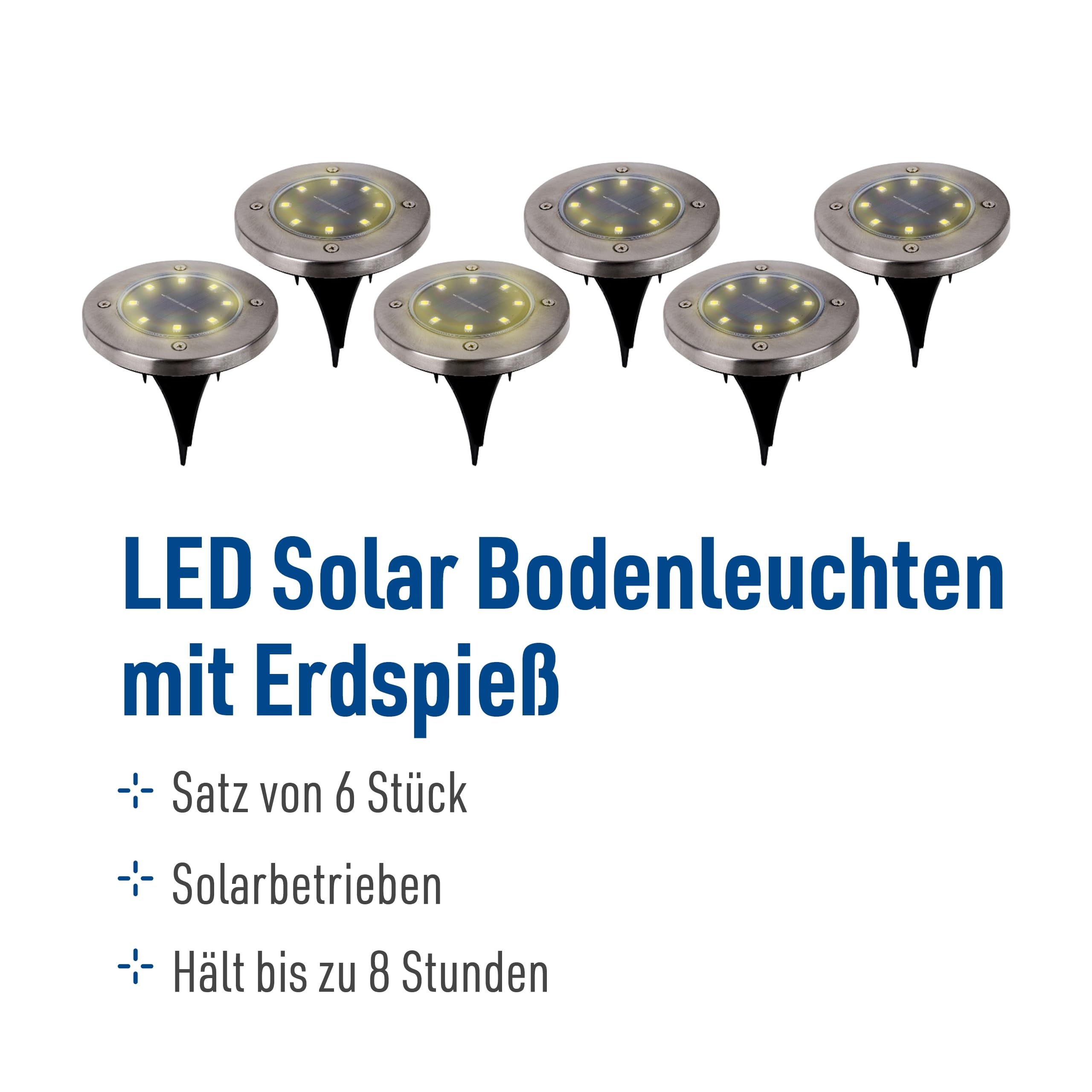 Näve Leuchten - 6er-Set LED Solar-Boden-Erdspieß Kian - 0,6 W / 4 lm / 9000 K - Stahl-blank