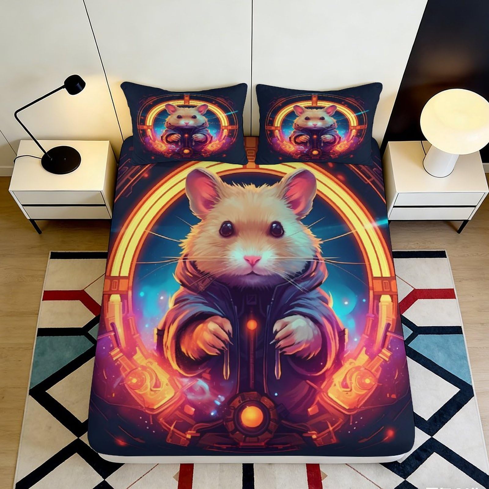 Jqzkxnhpbr Style-2 3D Printed Futuristic Hamster Fitted Sheet Microfiber Soft Mattress Cover For Bedroom Dorm Decor Protection 90X200x25cm