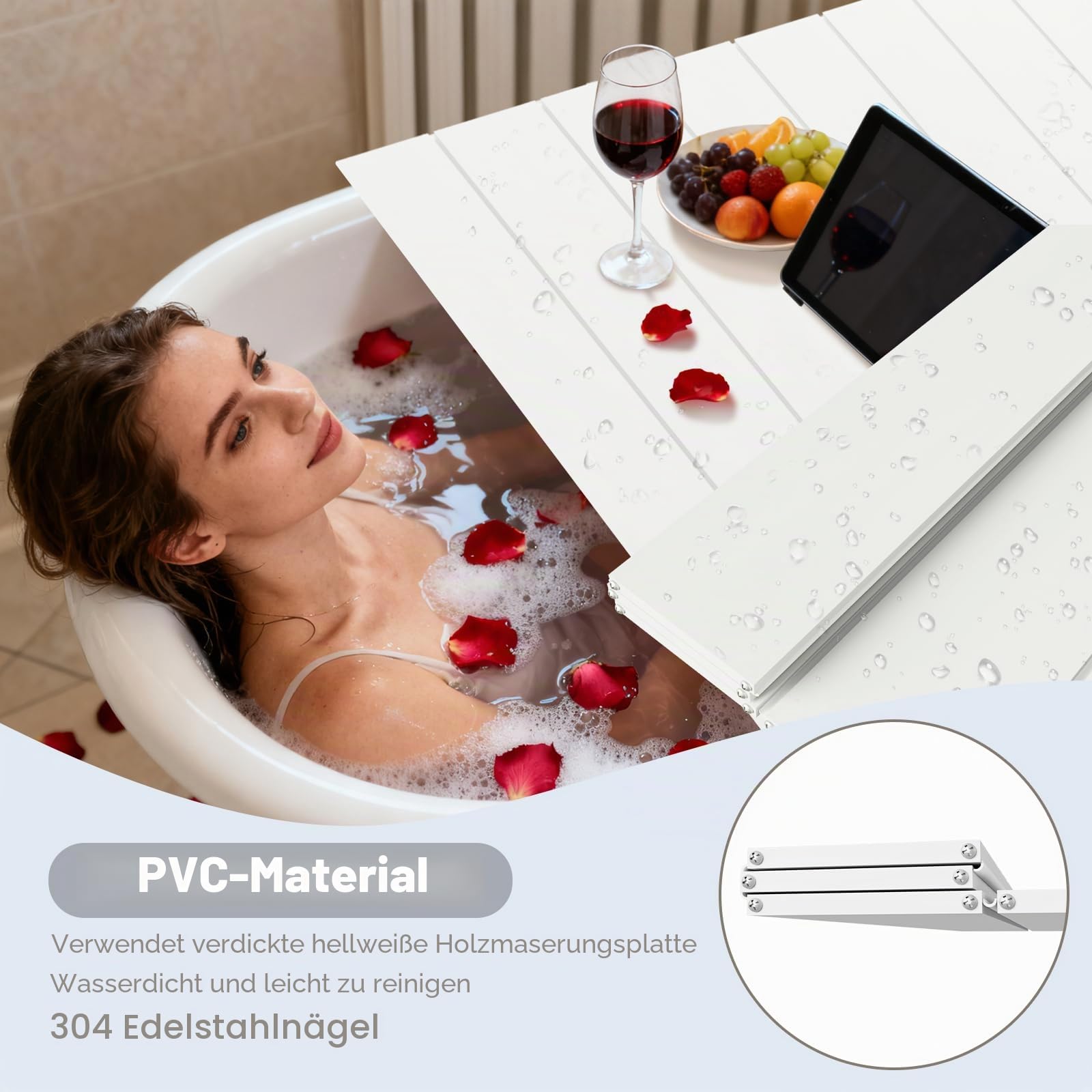 Badewannenabdeckung 170x75cm, Badewannenabdeckungen Belastbar 6kg, Faltbare Badewanne Abdeckung Wasserdicht Staubdicht Dämmplatte, Weiß