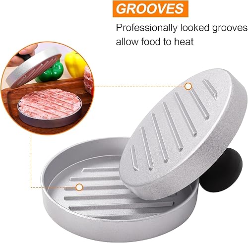 Miniatura 3 de KMPCEPB Prensa de hamburguesas antiadherente con 100 piezas de papel de hamburguesa, molde de aluminio para hamburguesas para hamburguesas,