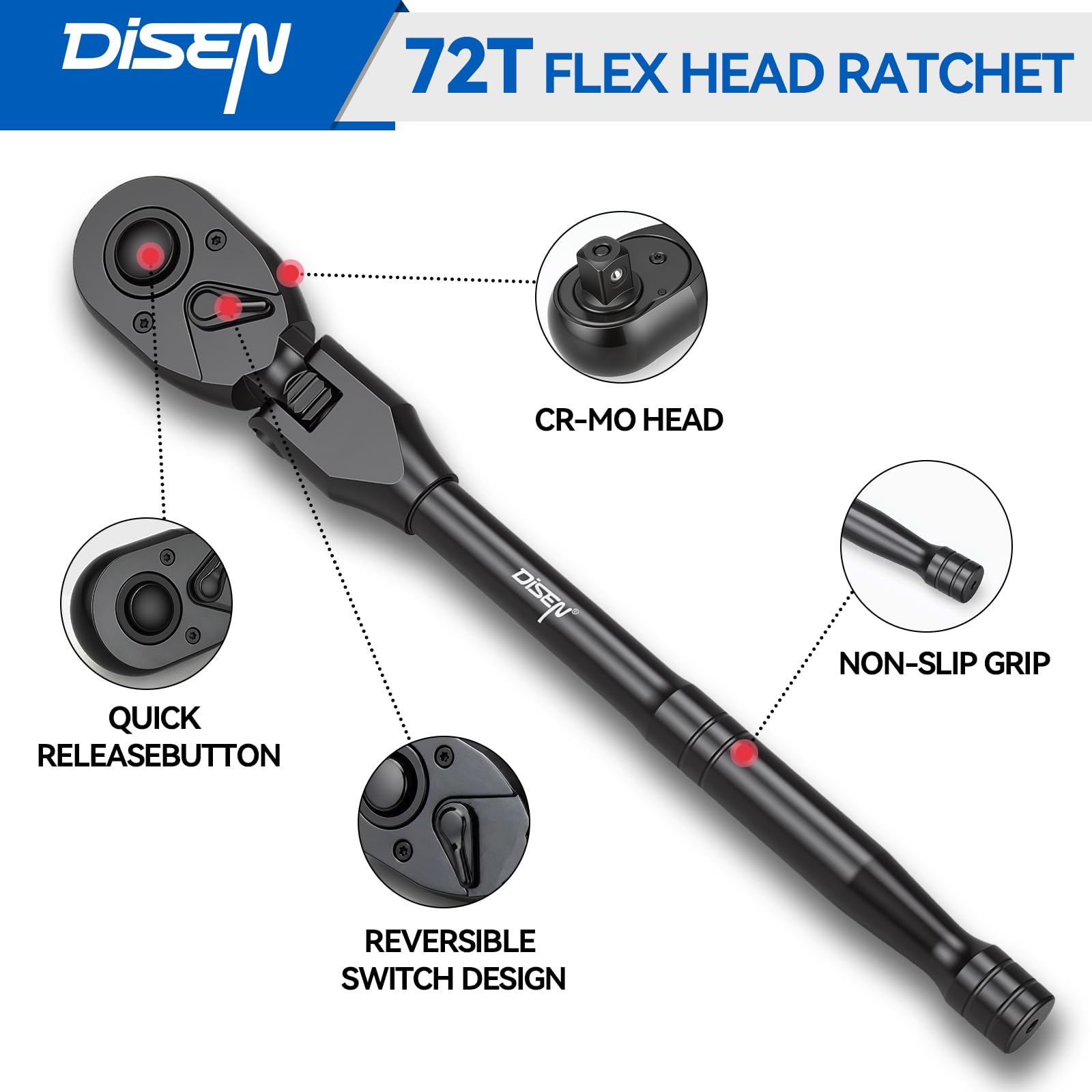 DISEN Flex Head Ratchet Set - 3 Piece Drive Set -3
