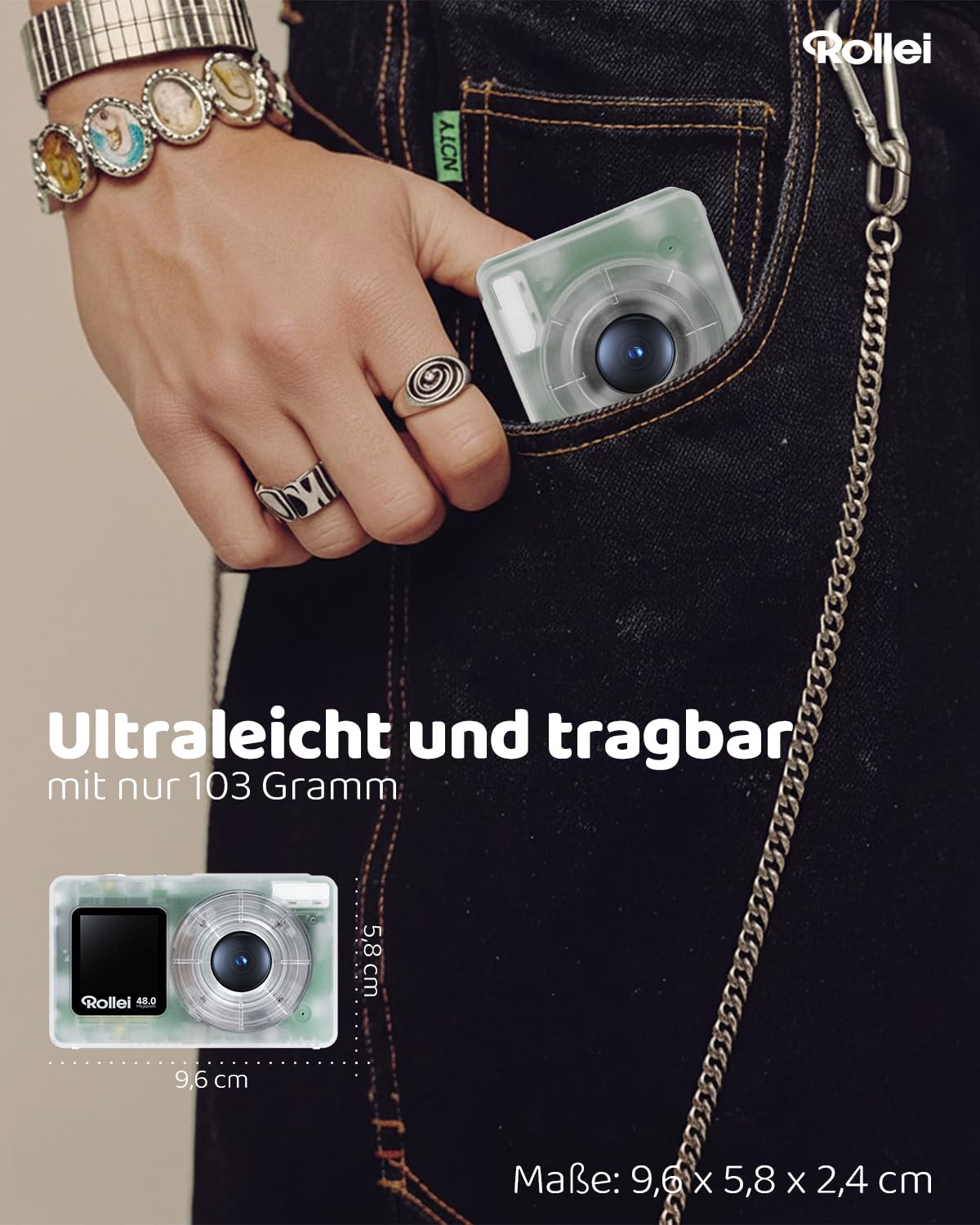 Rollei Compactline Pocket Transparent Blau Digitalkamera 48MP 4K Dual Screen 18X Digital Zoom Kompakte Kamera für Kinder Anfänger