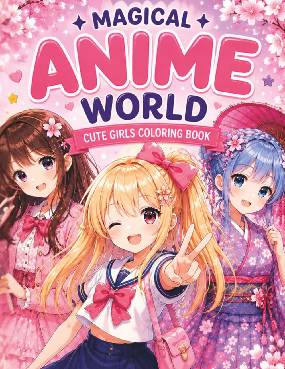 Magical Anime World – Cute Girls Coloring Book: 50 Cute Anime Girls to Color – Kawaii Manga Coloring Book for Kids, Teens & Relaxation