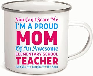 Gifts For Proud Moms of Awesome Elementary School Teachers Perfect Present Idea 12oz Enamel Silver Mug