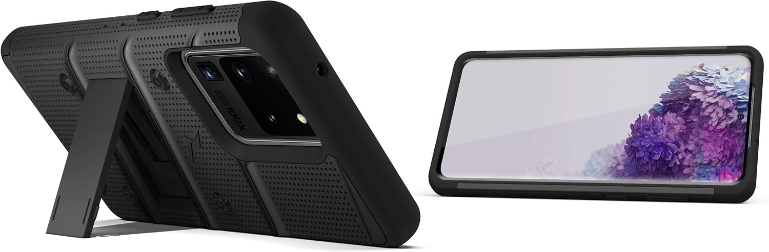 Zizo Bolt Series for Galaxy S20 Ultra Case with Kickstand Holster Lanyard - Black