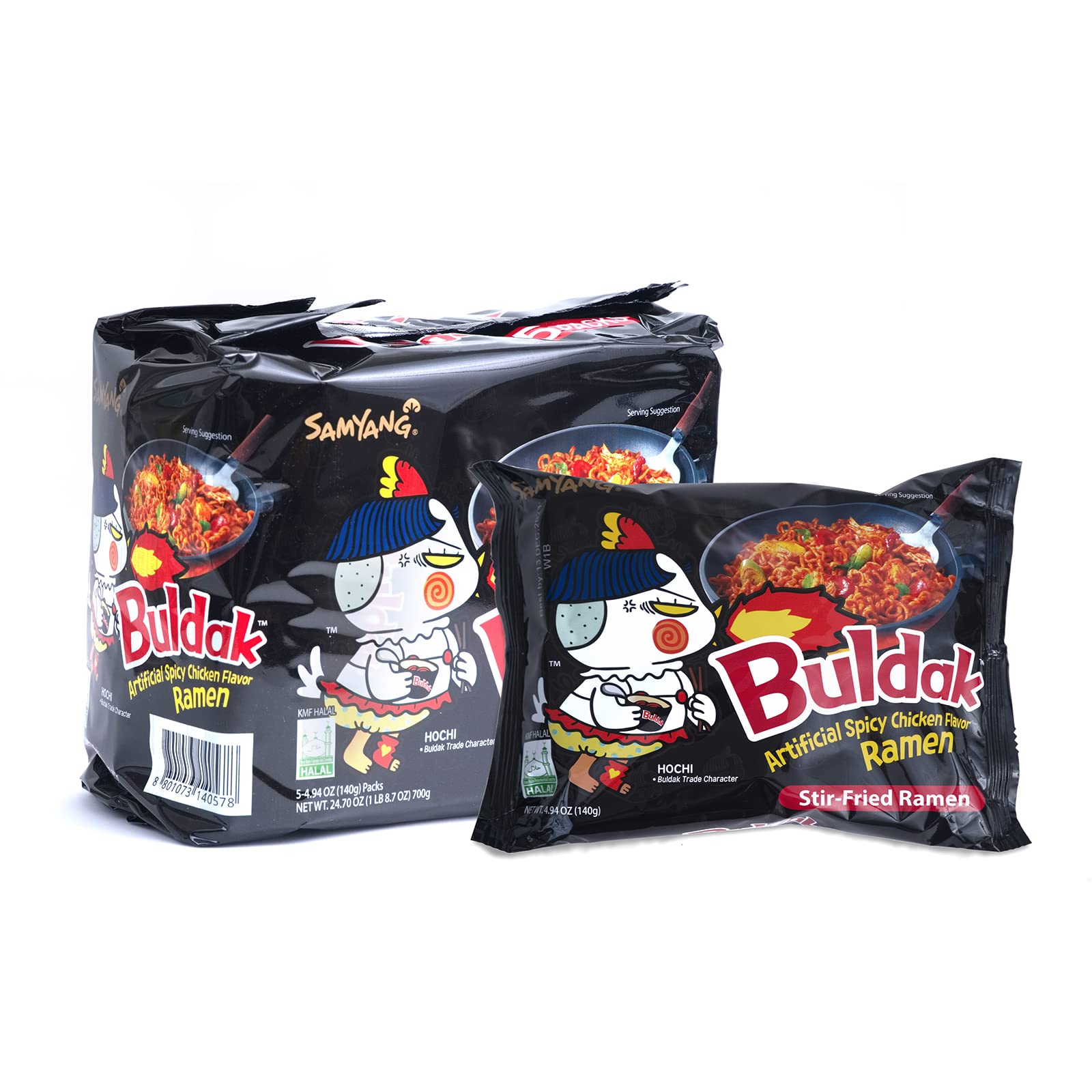 SamyangBuldak Hot Chicken Spicy Ramen Korea Instant Packaged Noodles,4.94 oz,Original,5 Pack