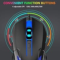 Vista 5 de FUWANG Ratón para juegos con cable, mouse USB para computadora con retroiluminación RGB, sensor óptico de 7200 DPI, mouse ergonómico para gamer