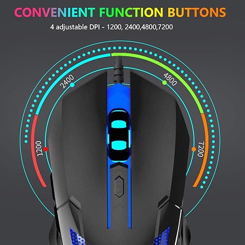 Miniatura 5 de FUWANG Ratón para juegos con cable, mouse USB para computadora con retroiluminación RGB, sensor óptico de 7200 DPI, mouse ergonómico para gamer con