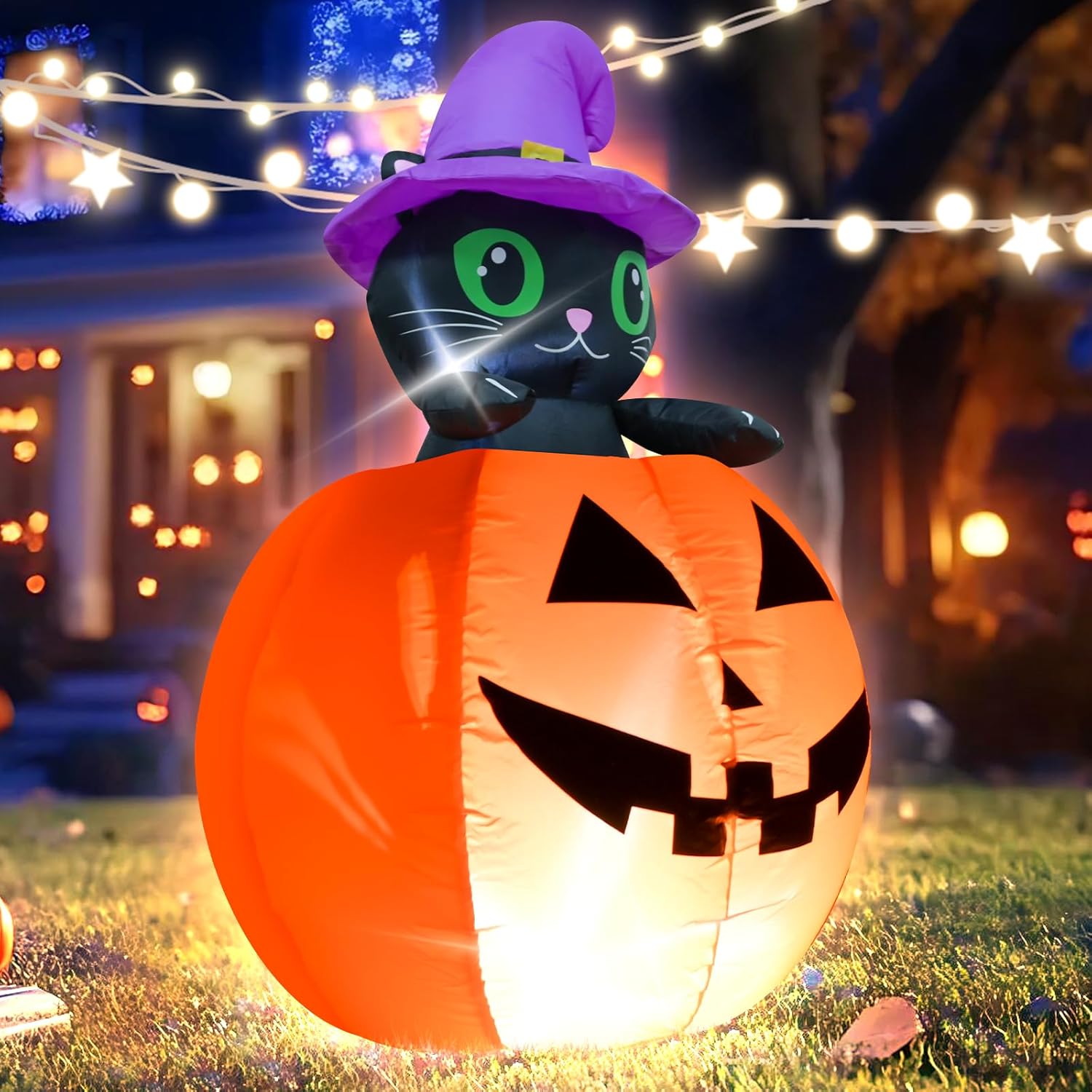TRMESIA 4FT Halloween Inflatable Decor Lifting Cat Pumpkins with LED Lights Indoor Outdoor Blow Up Decoration Halloween Party Holiday Decoration