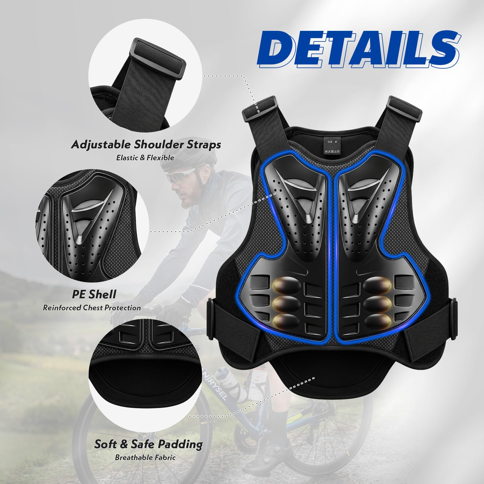 Chaleco Protector para Pecho y Columna Vertebral, Armadura Moto Anticaídas Ajustable, Equipamiento de Protección para para Motocross, Ciclismo, Esquí, Equitación, Skateboard