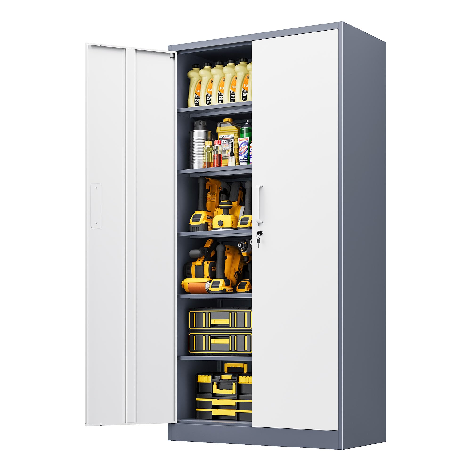 LISSIMO Metal File Cabinet,Locking Storage Cabinet with 2 Doors and 5 Adjustbale Shelves,Steel Tool Cabinet for Garage,Basement,Home Office