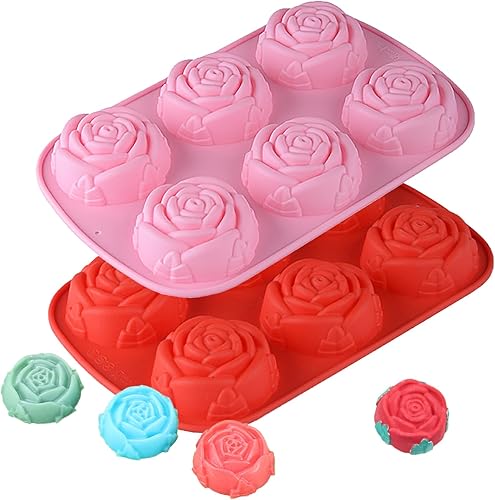 Molde de silicona de caramelo de chocolate rosa con 6 agujeros, molde grande en forma de rosa para el día de San Valentín, molde de galletas de