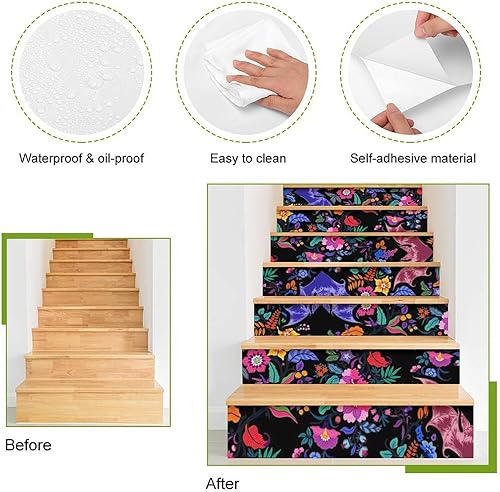Miniatura 4 de Brebasf - Calcomanías decorativas para elevador de escalera, estilo gótico, para Halloween, diseño floral, para despegar y pegar, 7.1 pulgadas de