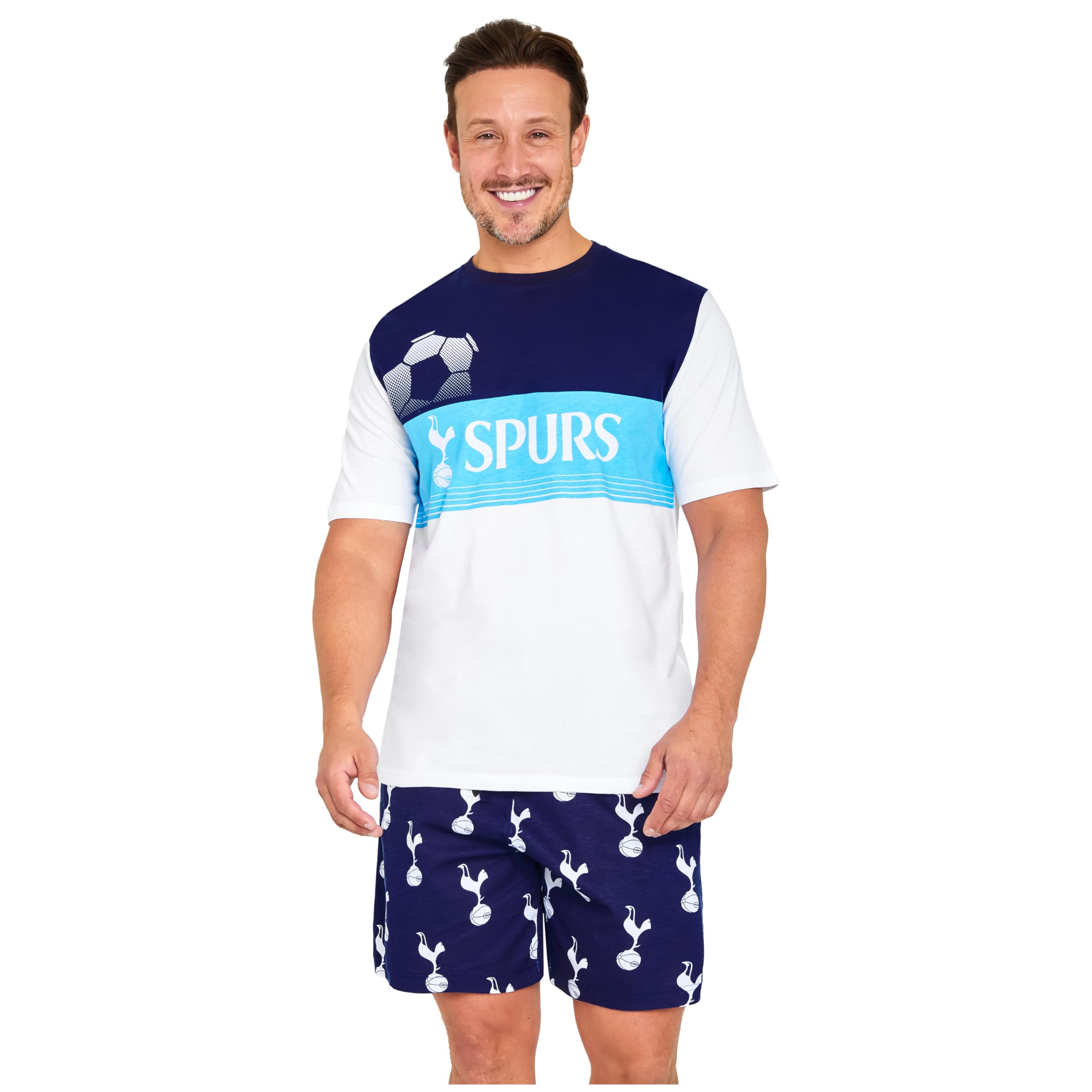 Tottenham Hotspur F.C. Pyjamas for Men Set Short PJs Lounge Set Sleepwear Breathable Nightwear Spurs Football Gifts for Men (White/Blue, 2XL)
