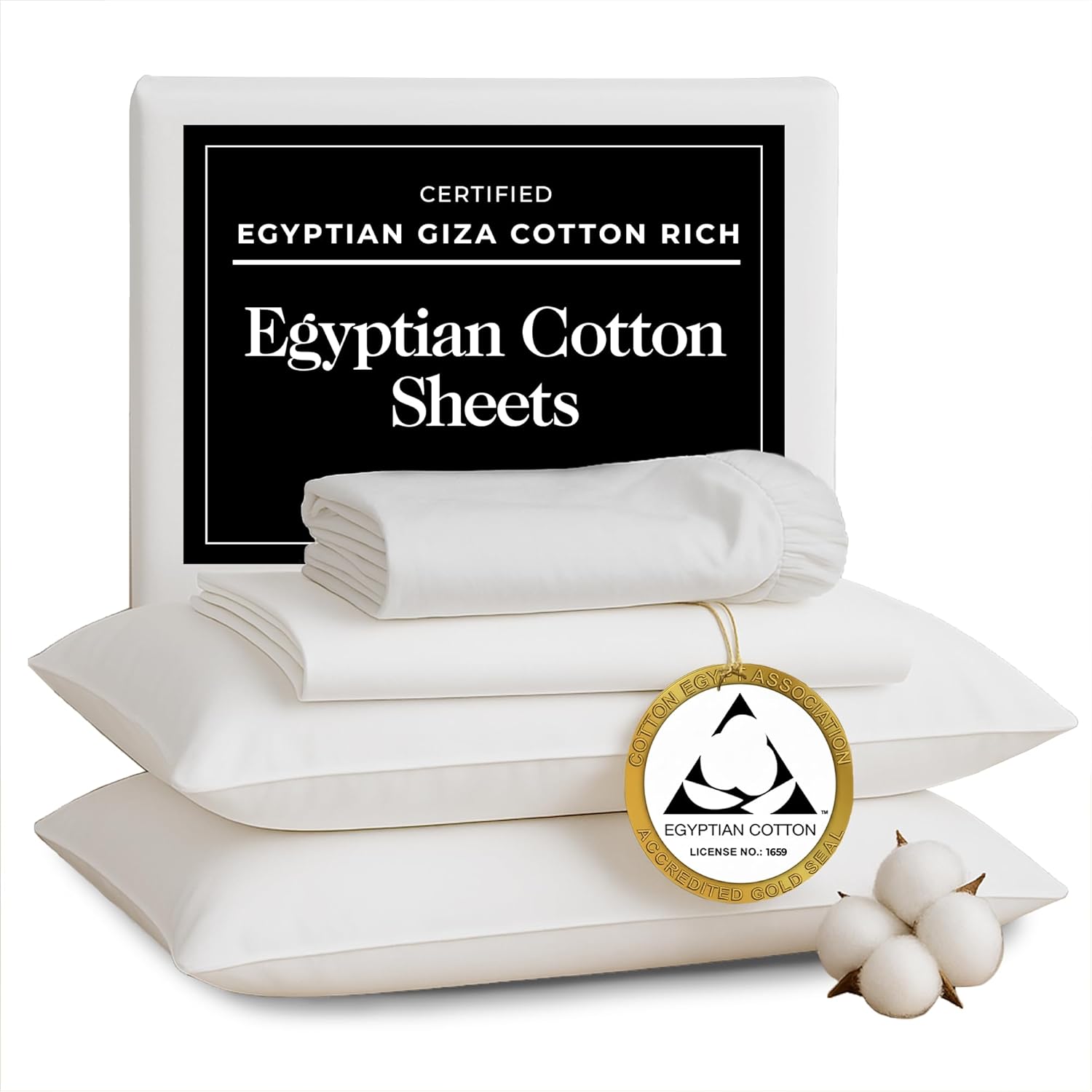 Certified Egyptian Cotton Sheets Optimally Blended with Long Staple Cotton - Split King Sheets Sets for Adjustable Bed - Silky-Soft Luxury Sateen Sheets - Wrinkle-Resistant, Skin Friendly & Breathable