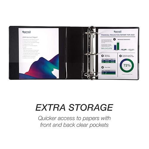 Vista 192 de Samsill Carpeta duradera de 1.5 pulgadas, fabricada en los Estados Unidos, carpeta de anillos en D, carpeta transparente personalizable, color Negro