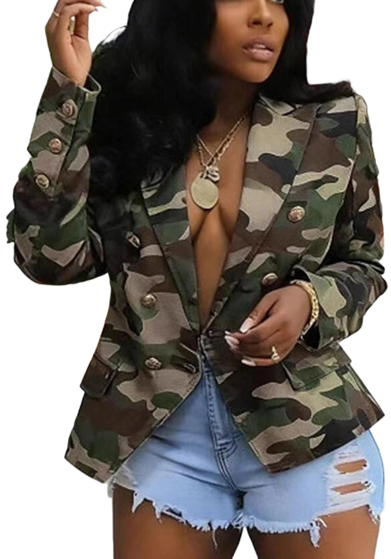 DINGANG Womens Casual Blazers Open Front Long Sleeve Double Breasted Work Business Suit Jacket