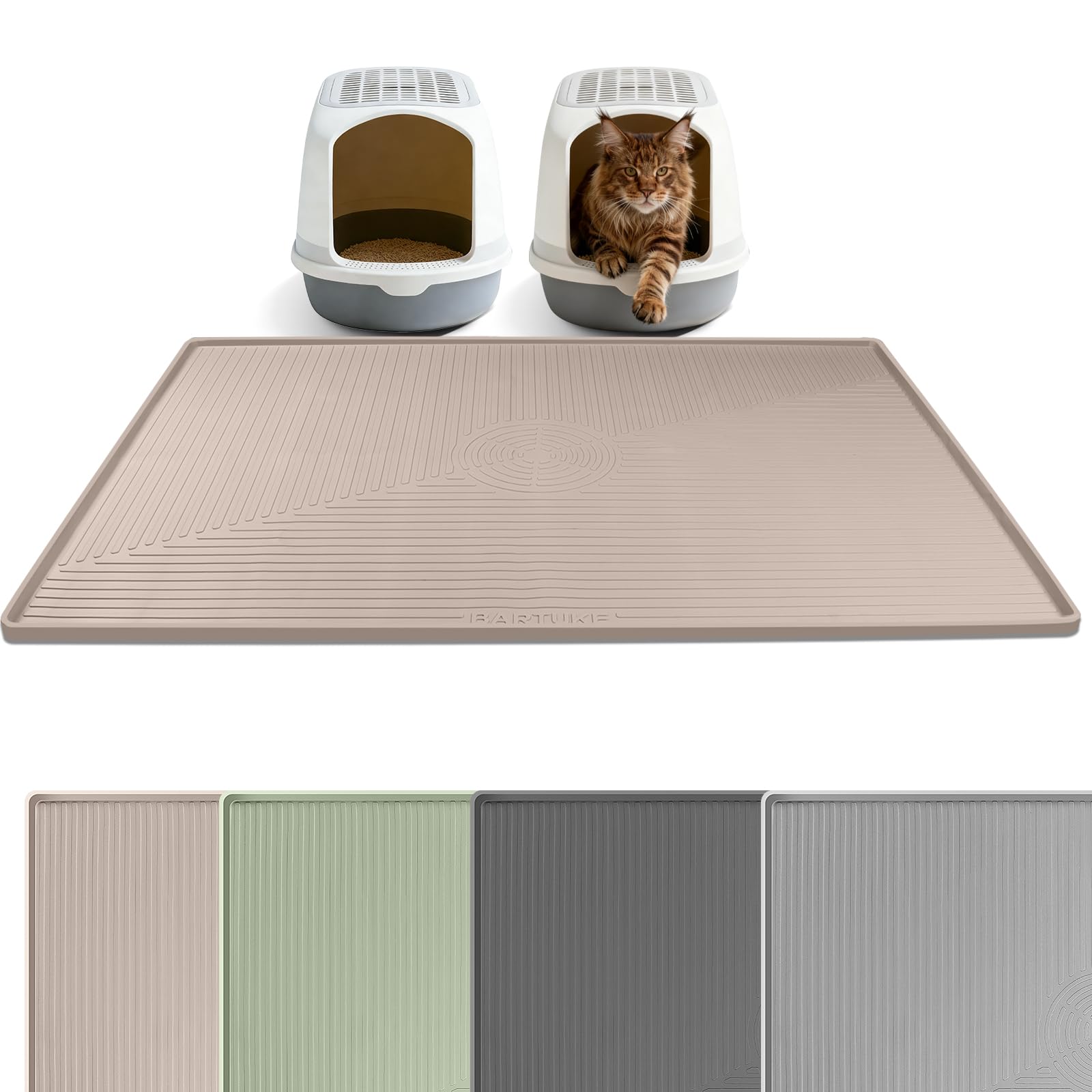 XXL Katzenstreu-Matte, extra große 127 x 91cm Silikonmatte Katzenstreu-Fangmatte für Streukontrolle, weich für Katzenpfoten, leicht zu reinigen (Khaki)