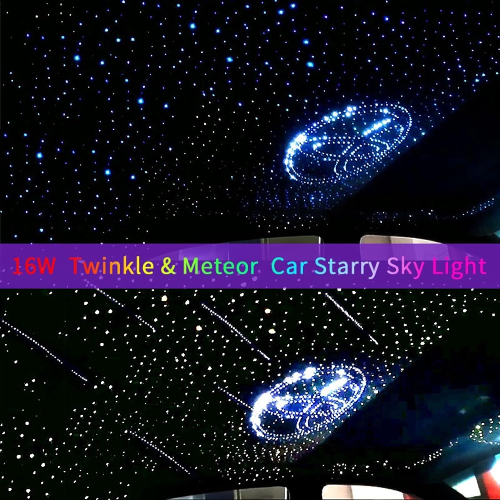 16w Meteor Twinkle Samochód Gwiazda Oświetlenie Dachowe Gwiaździste Niebo Lampa Sufitowa Światła Oświetlenie Wnętrza Auta Gwiazdy Lampa LED Oświetlenie Światłowodowe(Mixed 760 4m 200 4m)