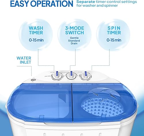 Miniatura 2 de ROVSUN Lavadora portátil de 11 libras, mini lavadora eléctrica de tina doble con secadora giratoria, lavadora (7 libras) y giratoria (4 libras),