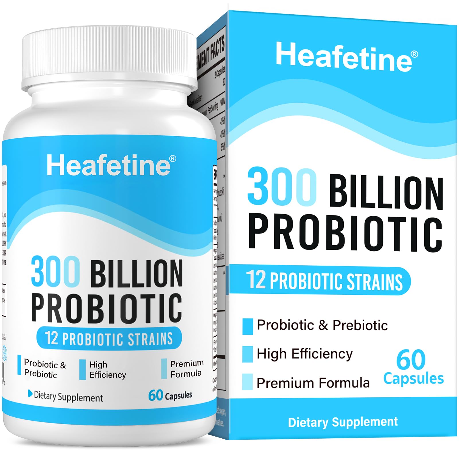 Heafetine 300 Billion CFUs Probiotics for Women & Men - 12 Strains + 3 Organic Prebiotics, Probiotics for Digestive Health & Immune, Gut Health & Bloating, Gut Health for Women & Men - 60 Capsules