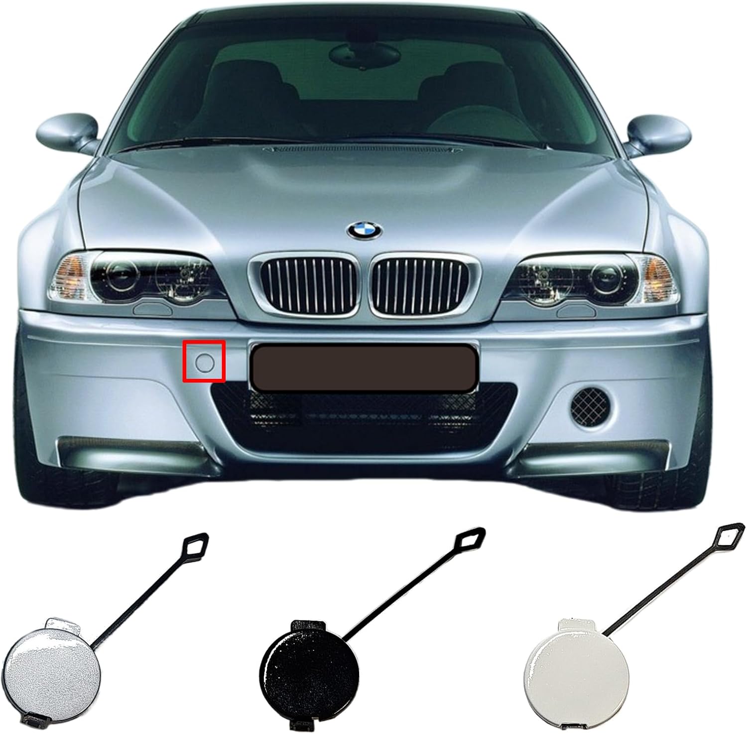 Front Tow Cover for 02-07 BMW M Series Fit M3 E46 Sedan Coupe Convertible 2door 4door 2002 2003 2004 2005 2006 2007 Bumper Towing Hook Eye Cap