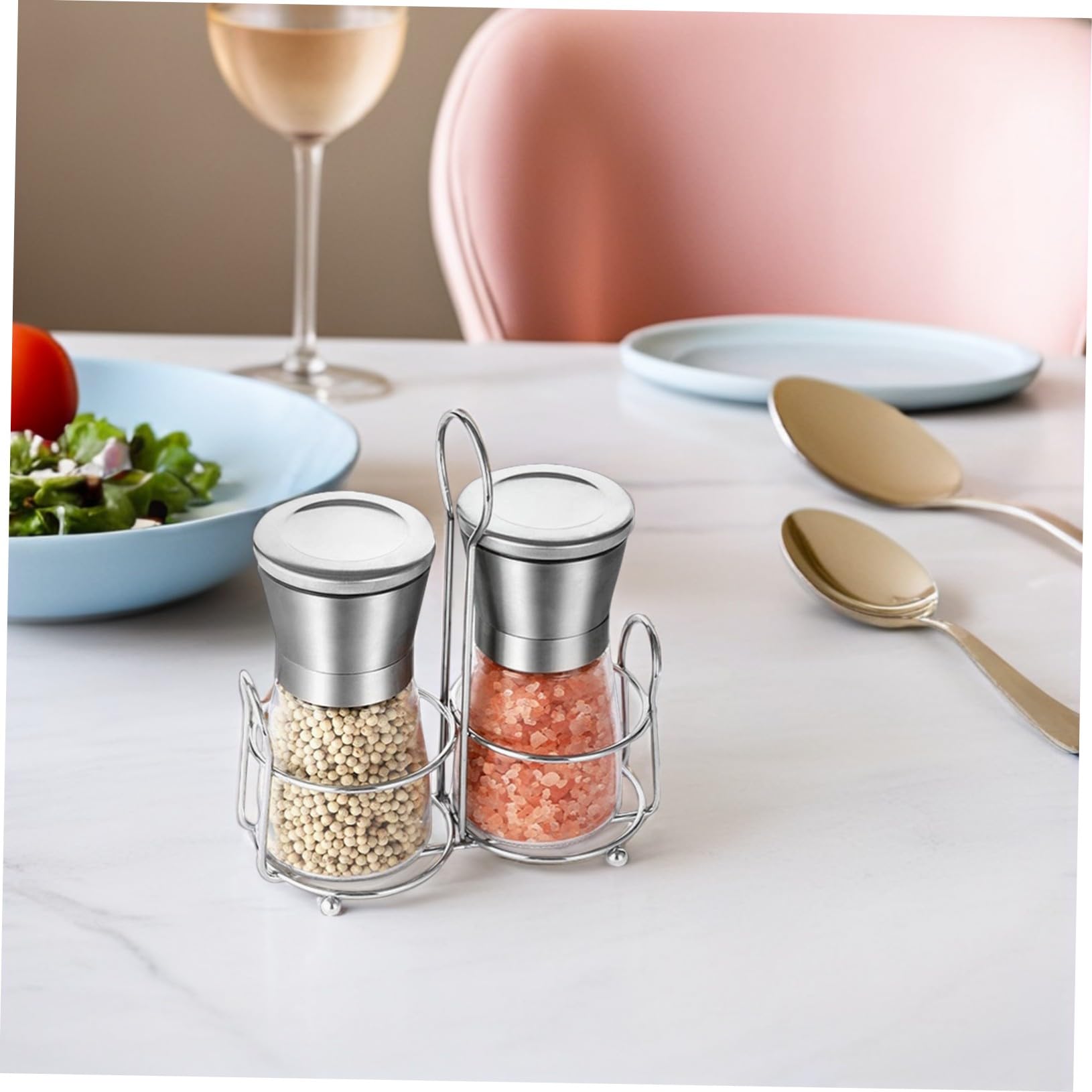 OUNONA Moulin à Épices Manuel en Acier Inoxydable avec Support, Broyeur à Poivre et Sel Rechargeable, Compatible Épices Polyvalentes Cuisine et Barbecues en Plein Air