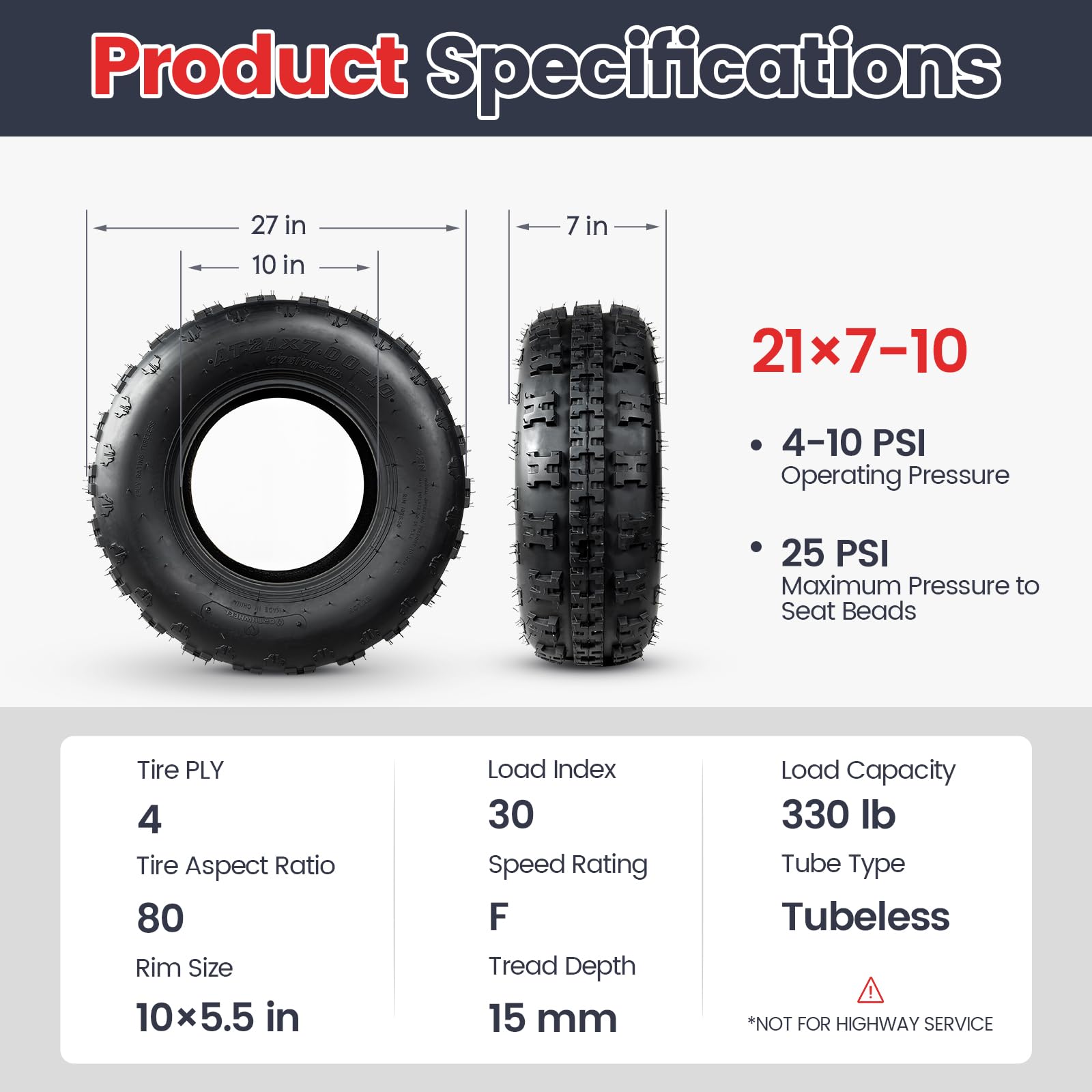 Snapklik.com : PROPARTS 21x7-10 21x7x10 ATV/UTV Tires Set Of 2 4-Ply ...