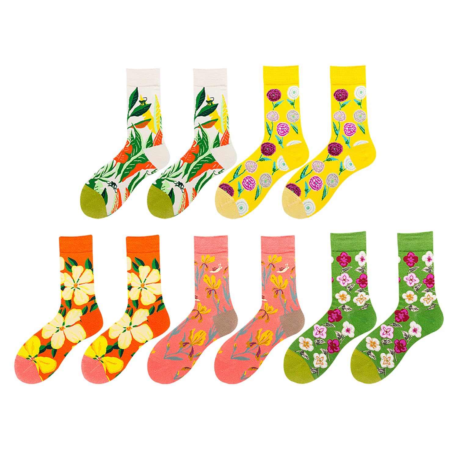 Rnfksu Unisex Green 5 Pairs Of Flower Socks, Trendy And Fashionable Tube Socks, Warm And Comfortable Socks, Suitable For Daily Wear.